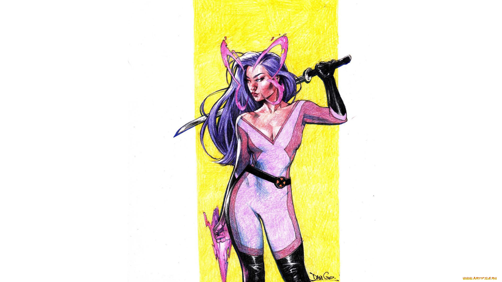 рисованное, комиксы, девушка, меч, костюм