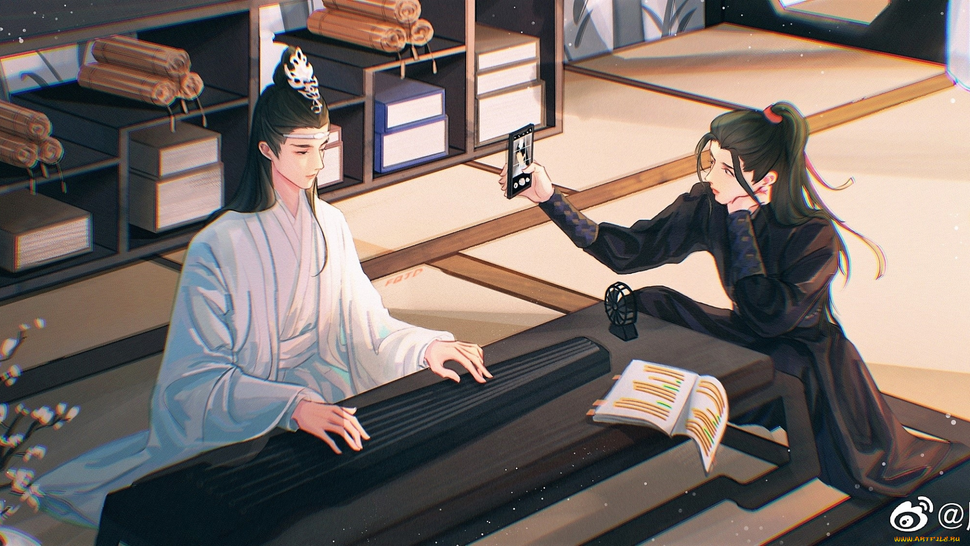 рисованное, люди, ван, ибо, сяо, чжань, костюмы, телефон