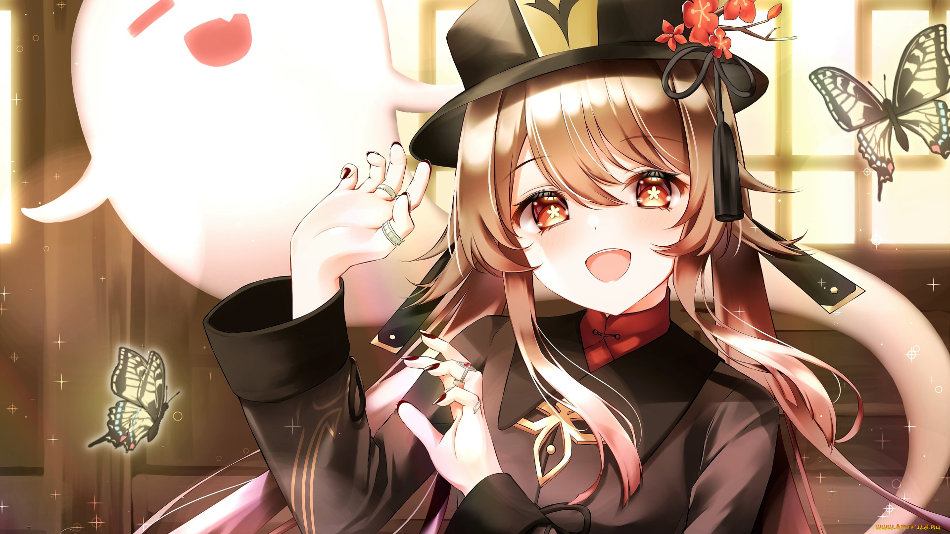 аниме, genshin, impact, девочка, привидение, бабочки