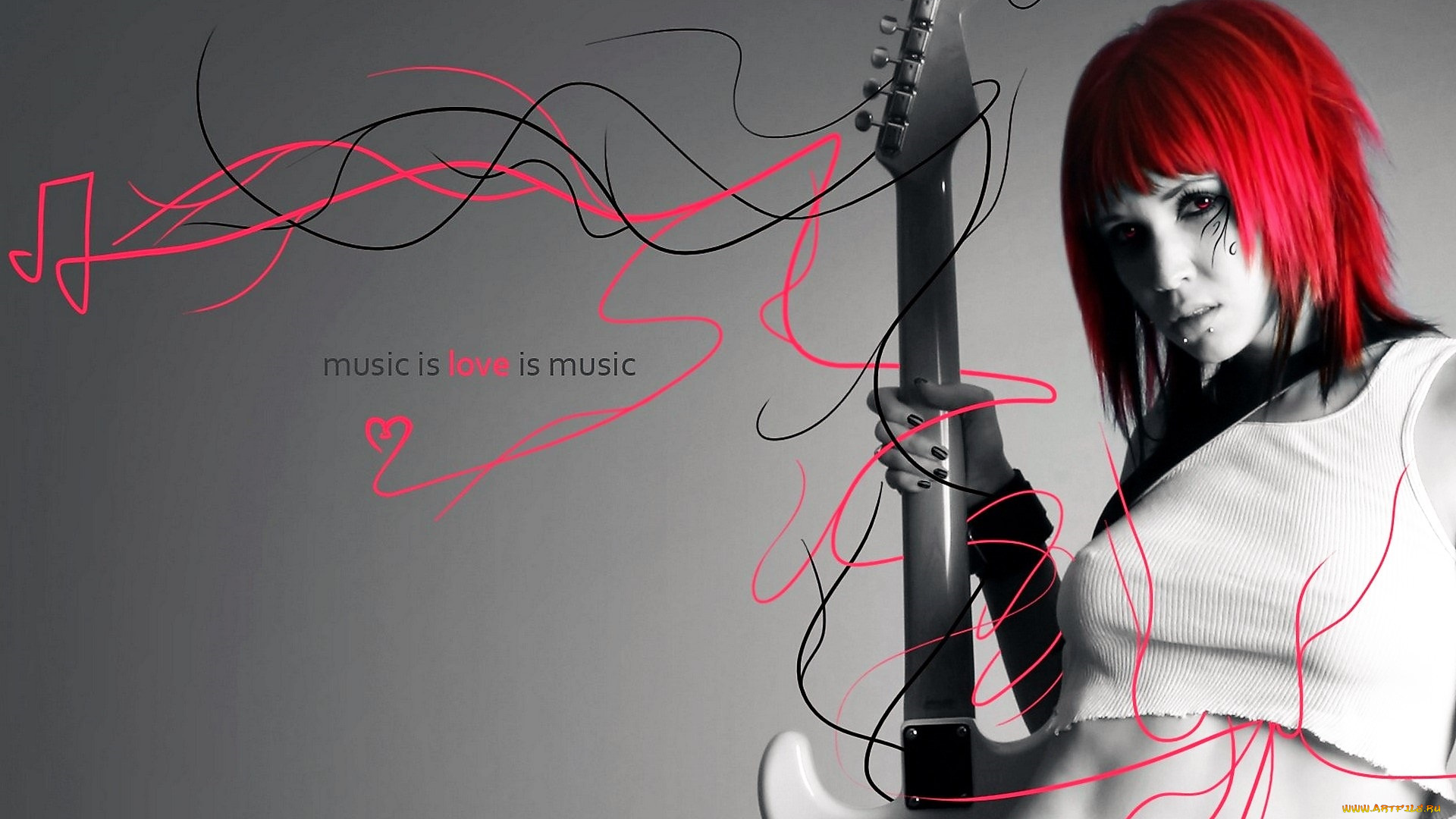 музыка, -другое, девушка, гитара, пирсинг