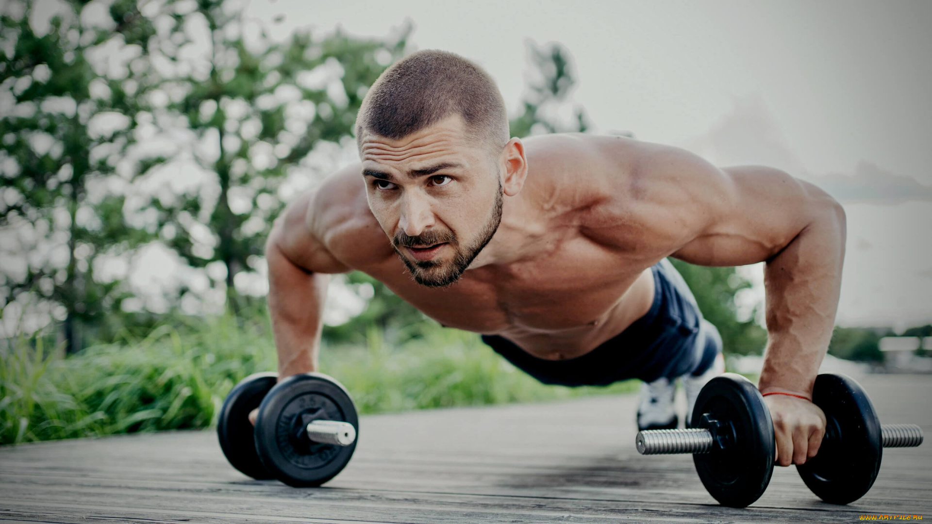 спорт, body, building, мужчина, гантели