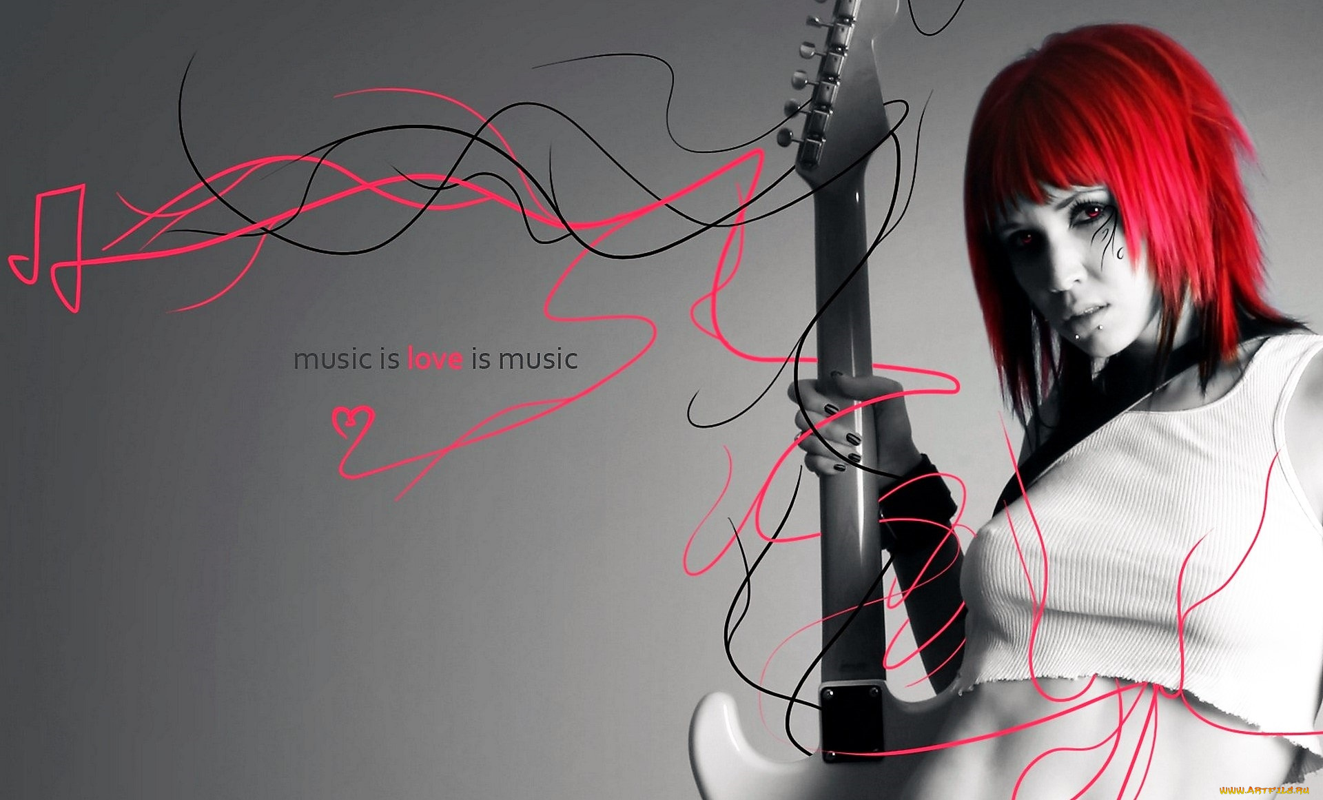 музыка, -другое, девушка, гитара, пирсинг