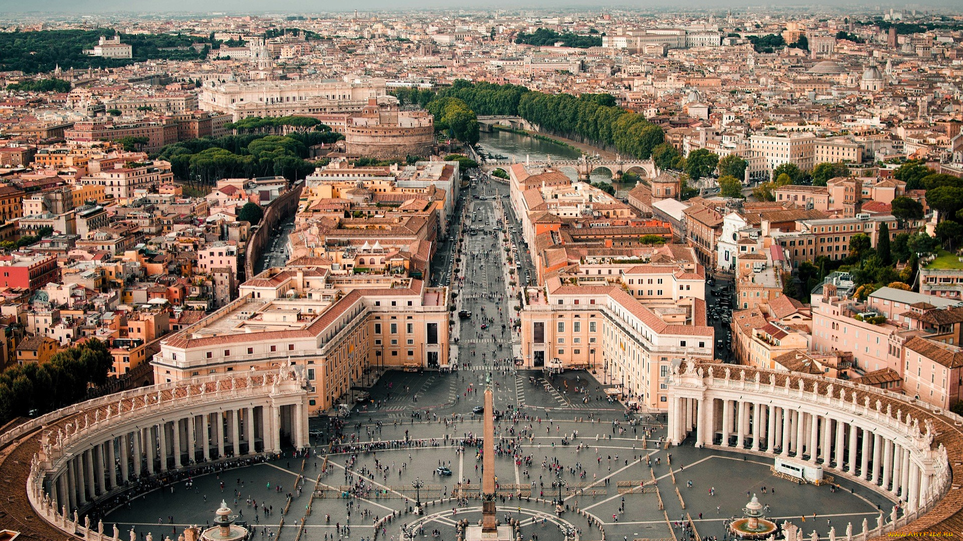 города, рим, , ватикан, , италия, панорама, площадь, люди, стелла, дома, здания