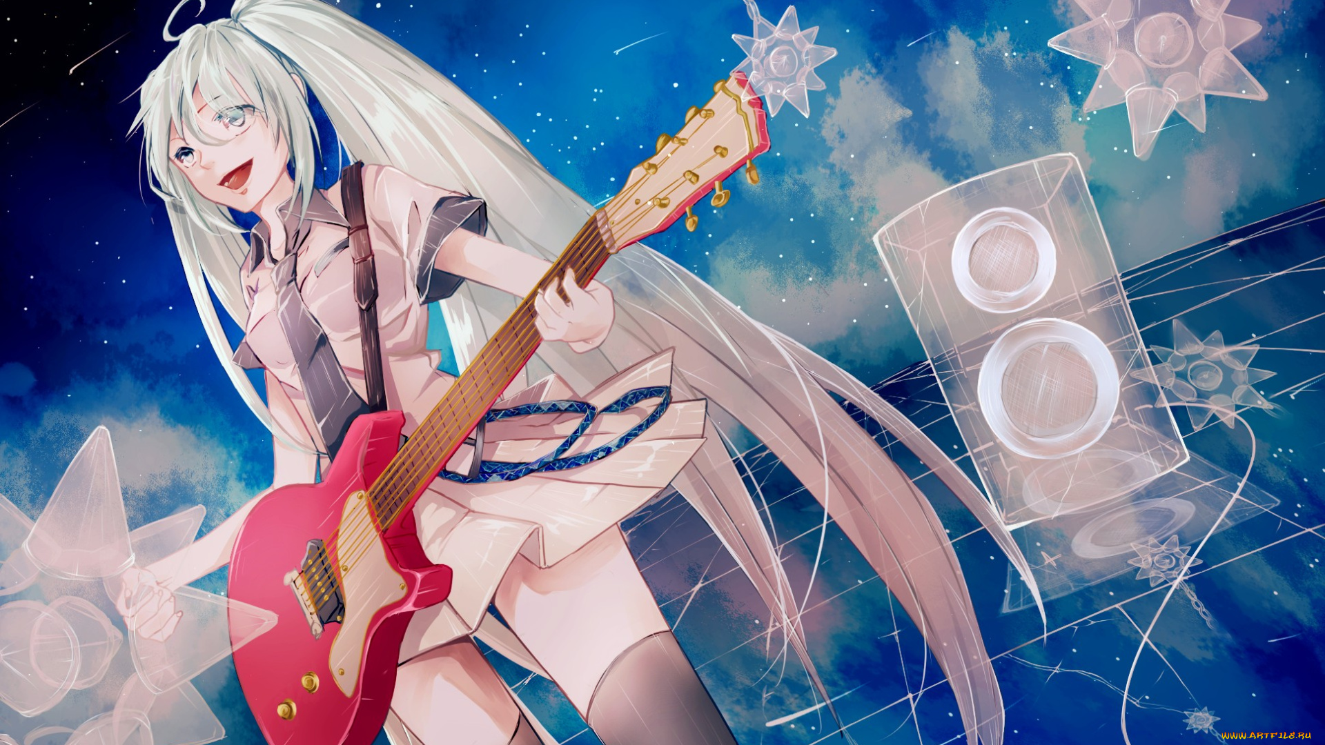 аниме, vocaloid, гитара, девушка