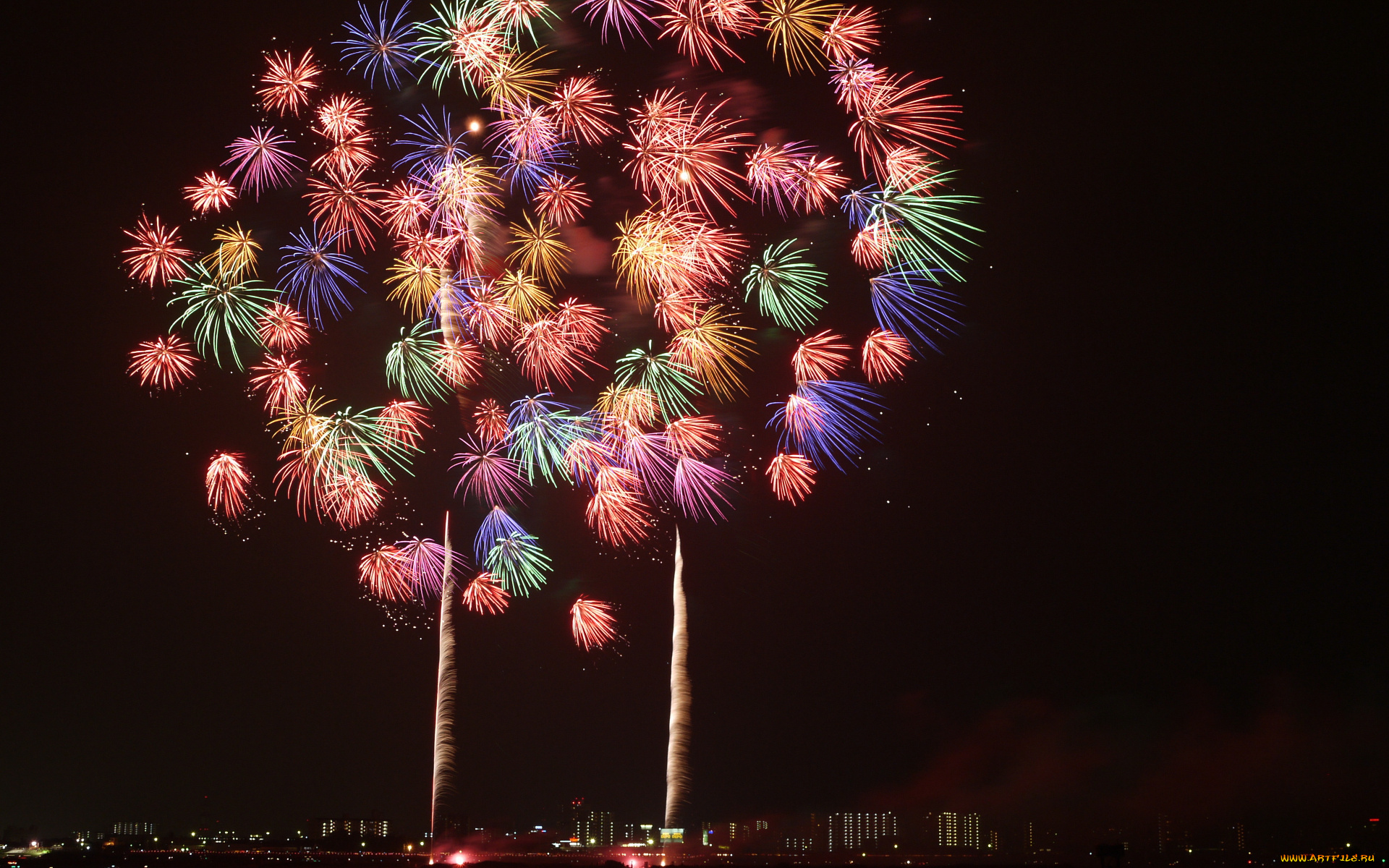 разное, салюты, фейерверки, салют, ночь, город