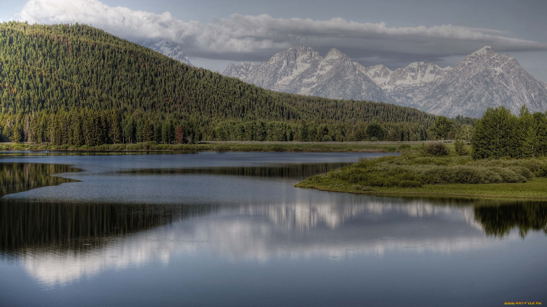 природа, реки, озера, горы, облака, лес, река, отражение