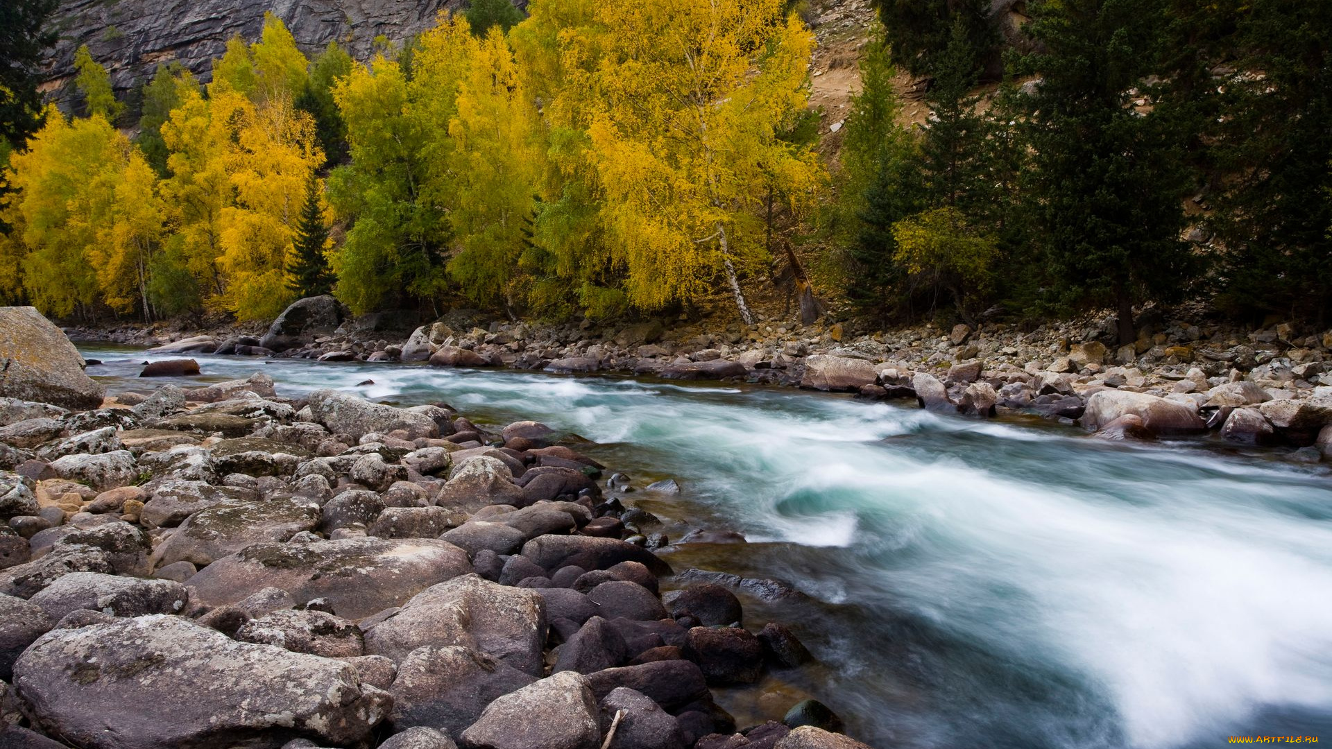 природа, реки, озера, лес, камни, осень, река