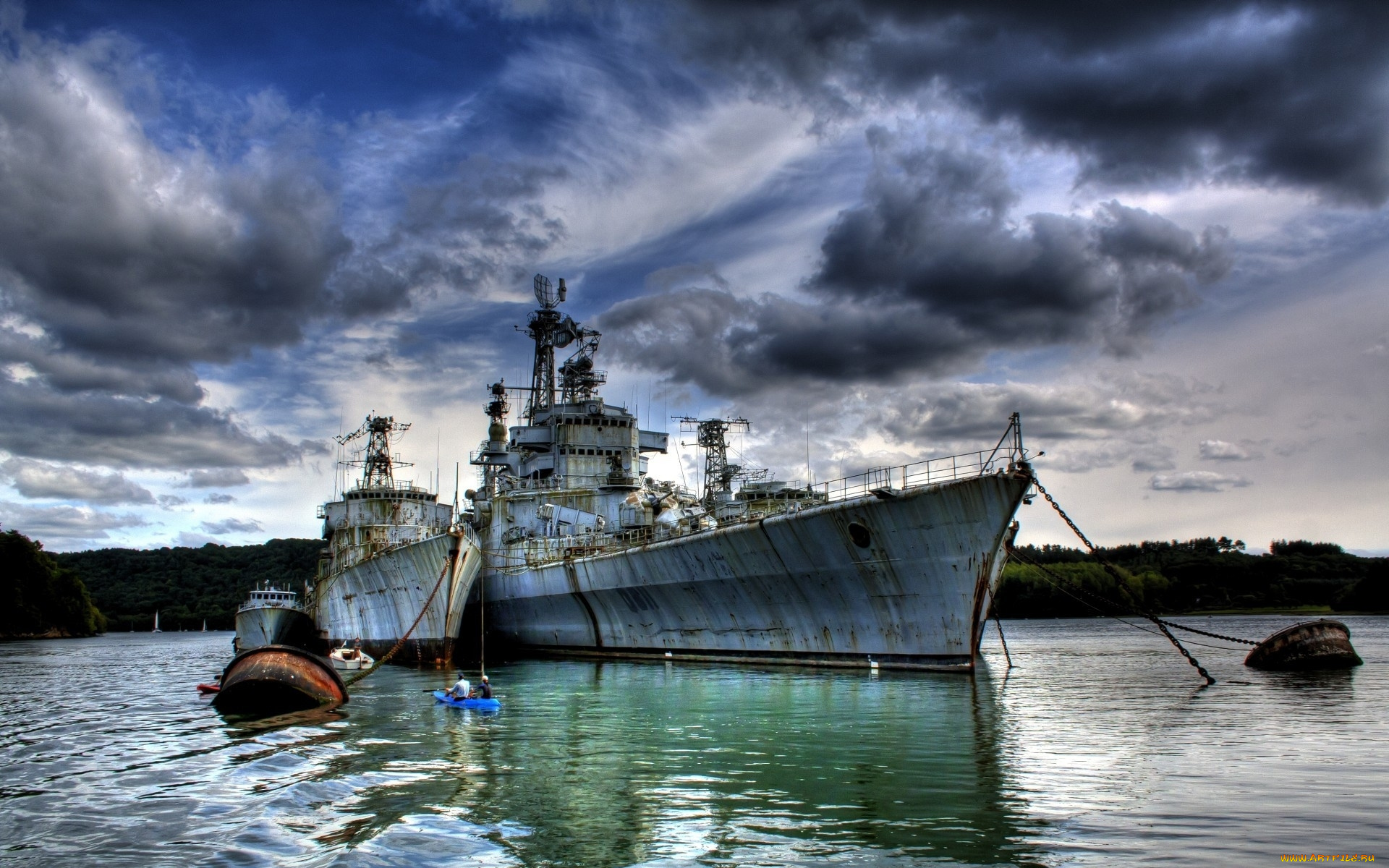 корабли, разные, вместе, лодка, корабль, катер