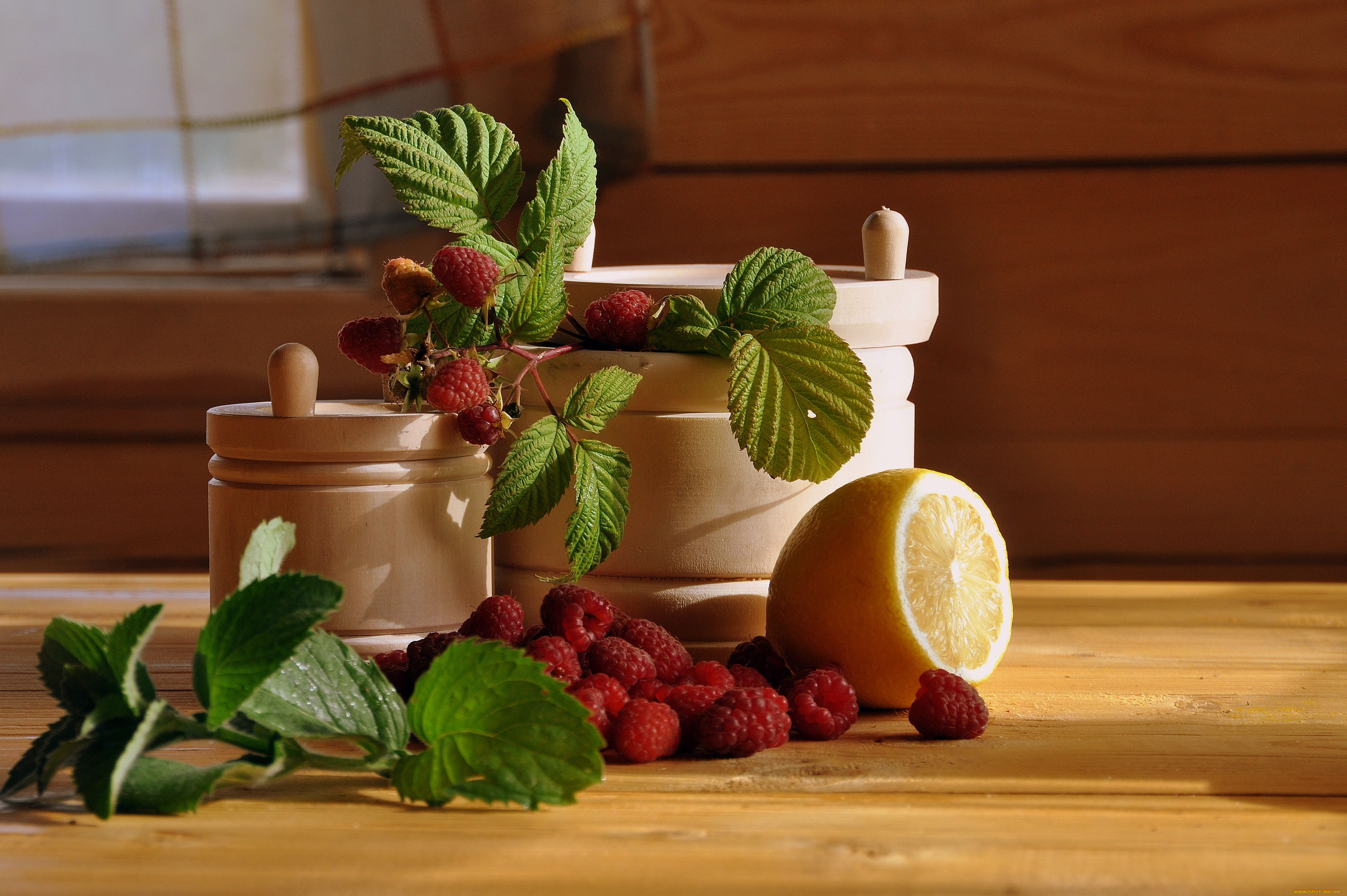 еда, малина, лимон, ягоды