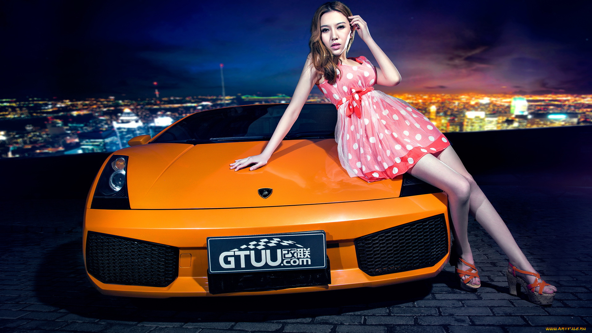 автомобили, авто, девушками, азиатка, девушка, автомобиль, ночь