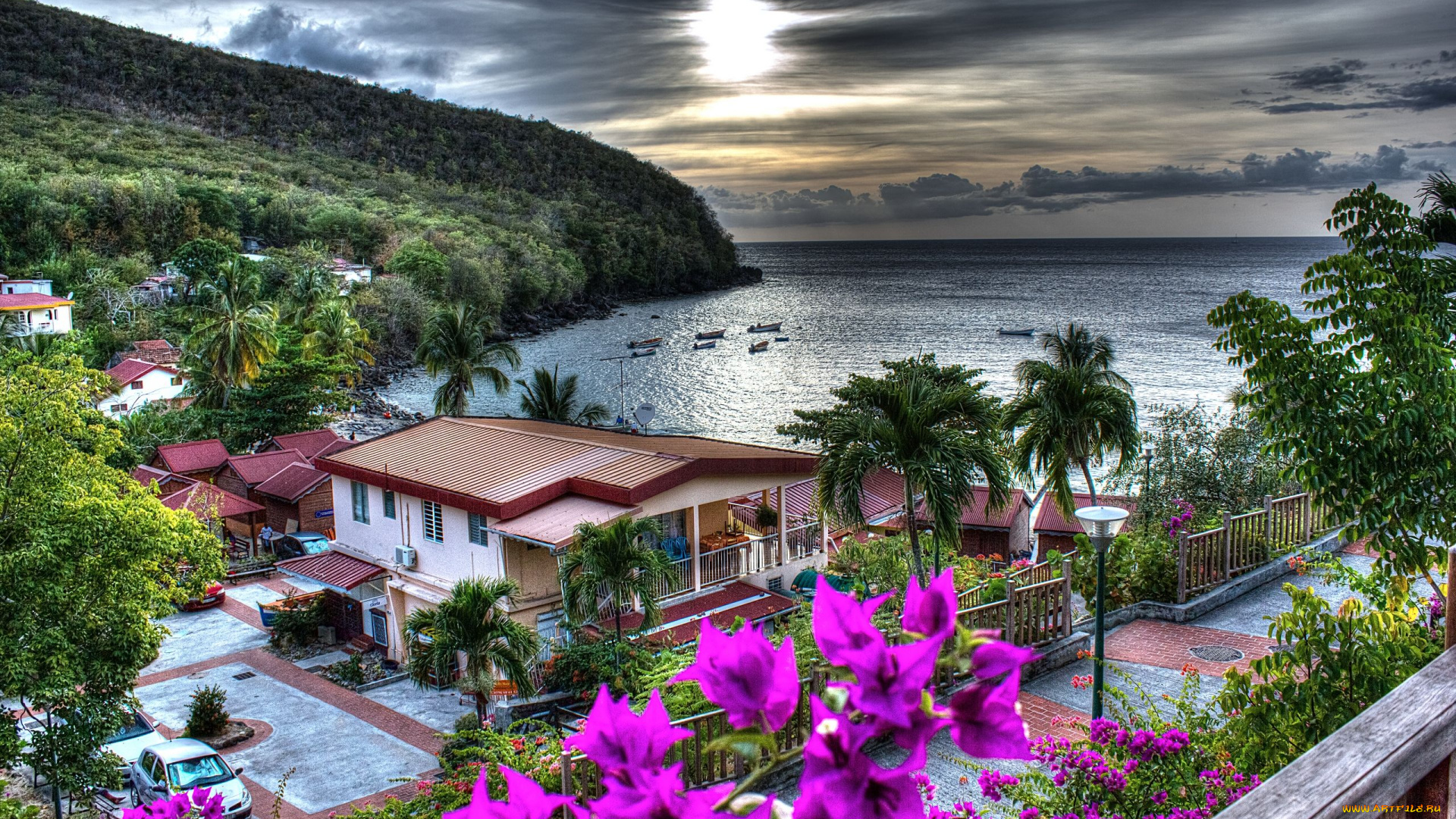 les, anses, d`arlets, martinique, города, пейзажи, тропики, пальмы, бухта, побережье, карибское, море, мартиника, caribbean, sea