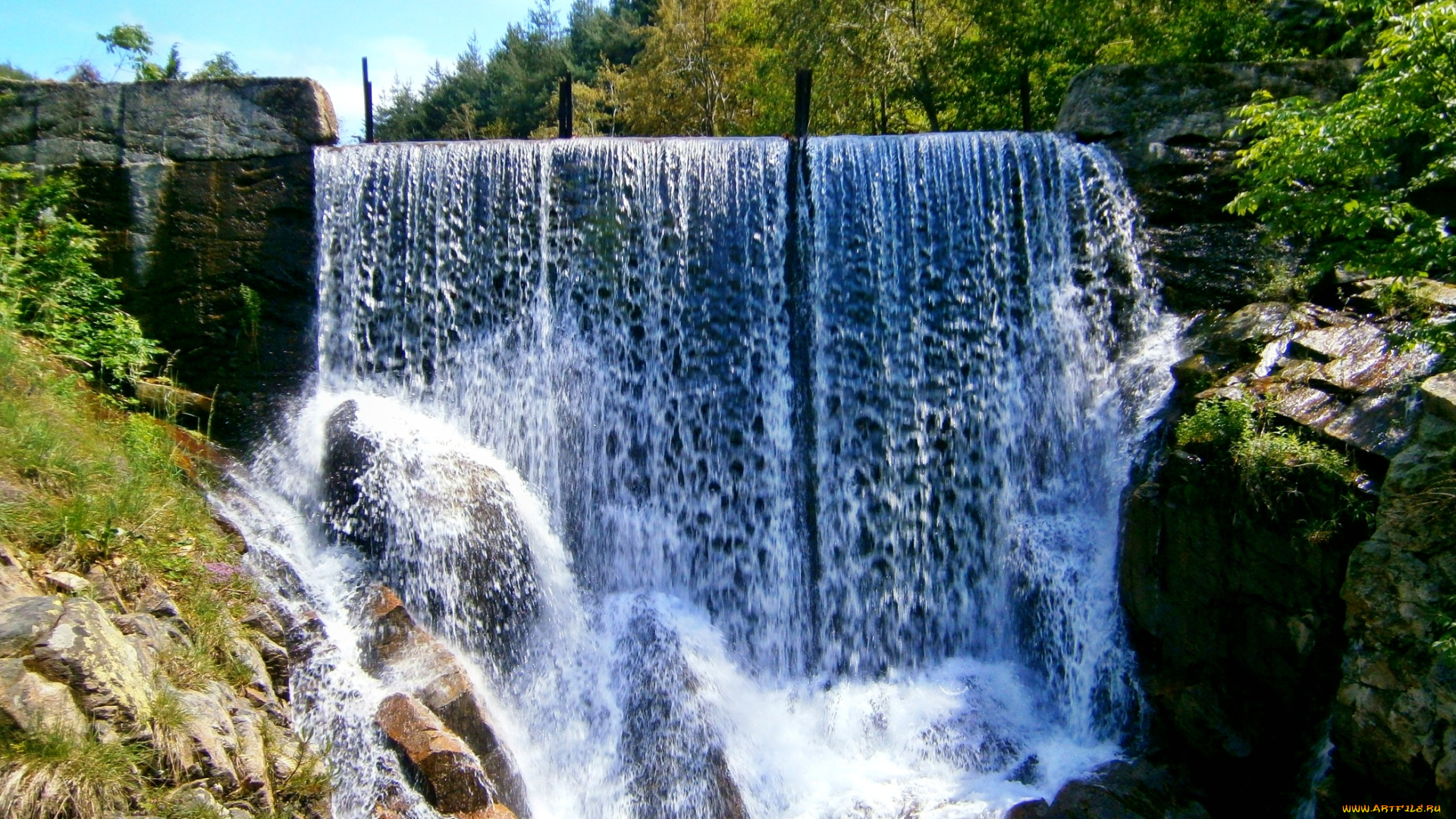 природа, водопады, водопад, обрыв, река