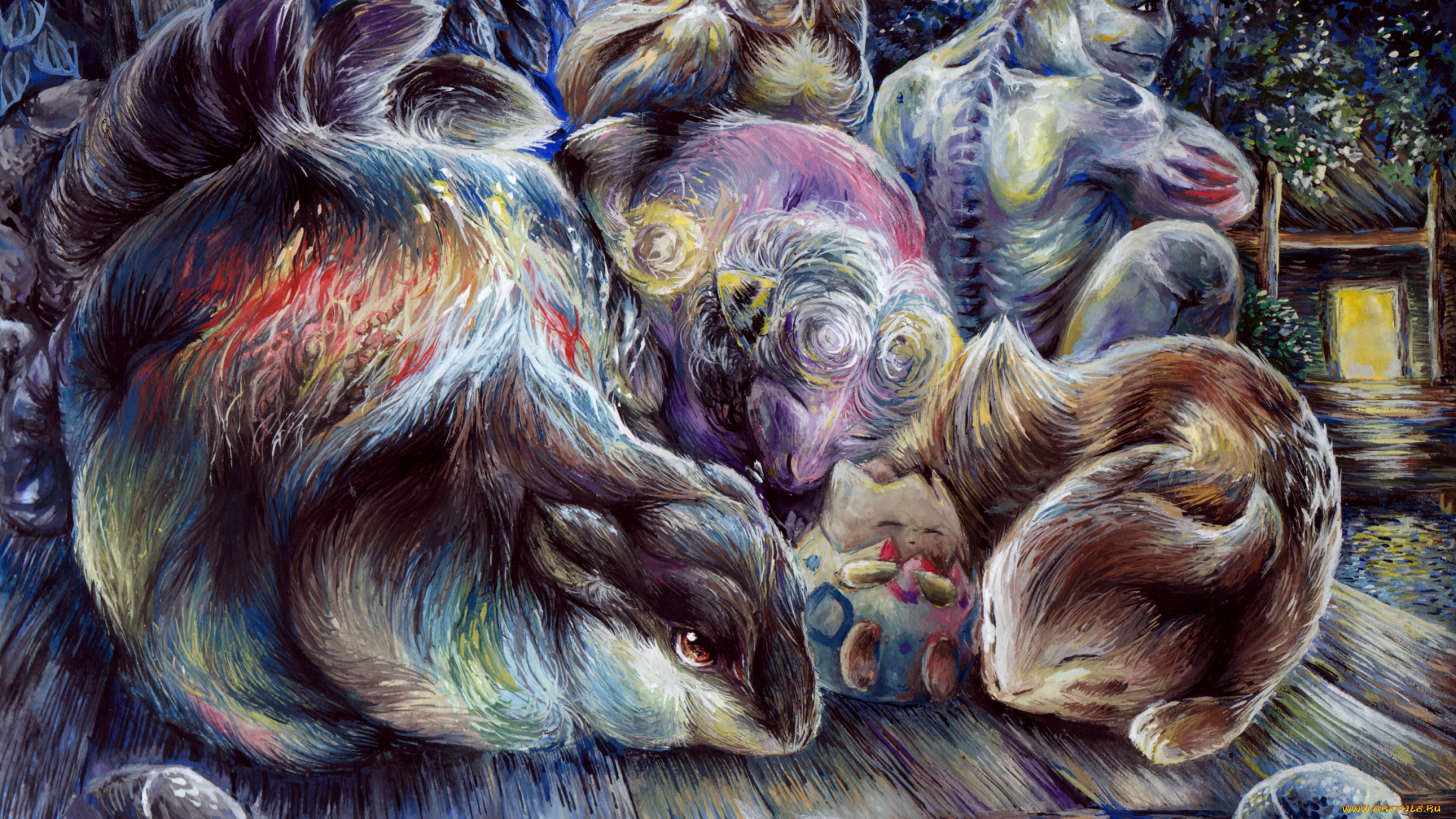 рисованные, животные, сказочные, мифические, рисунок