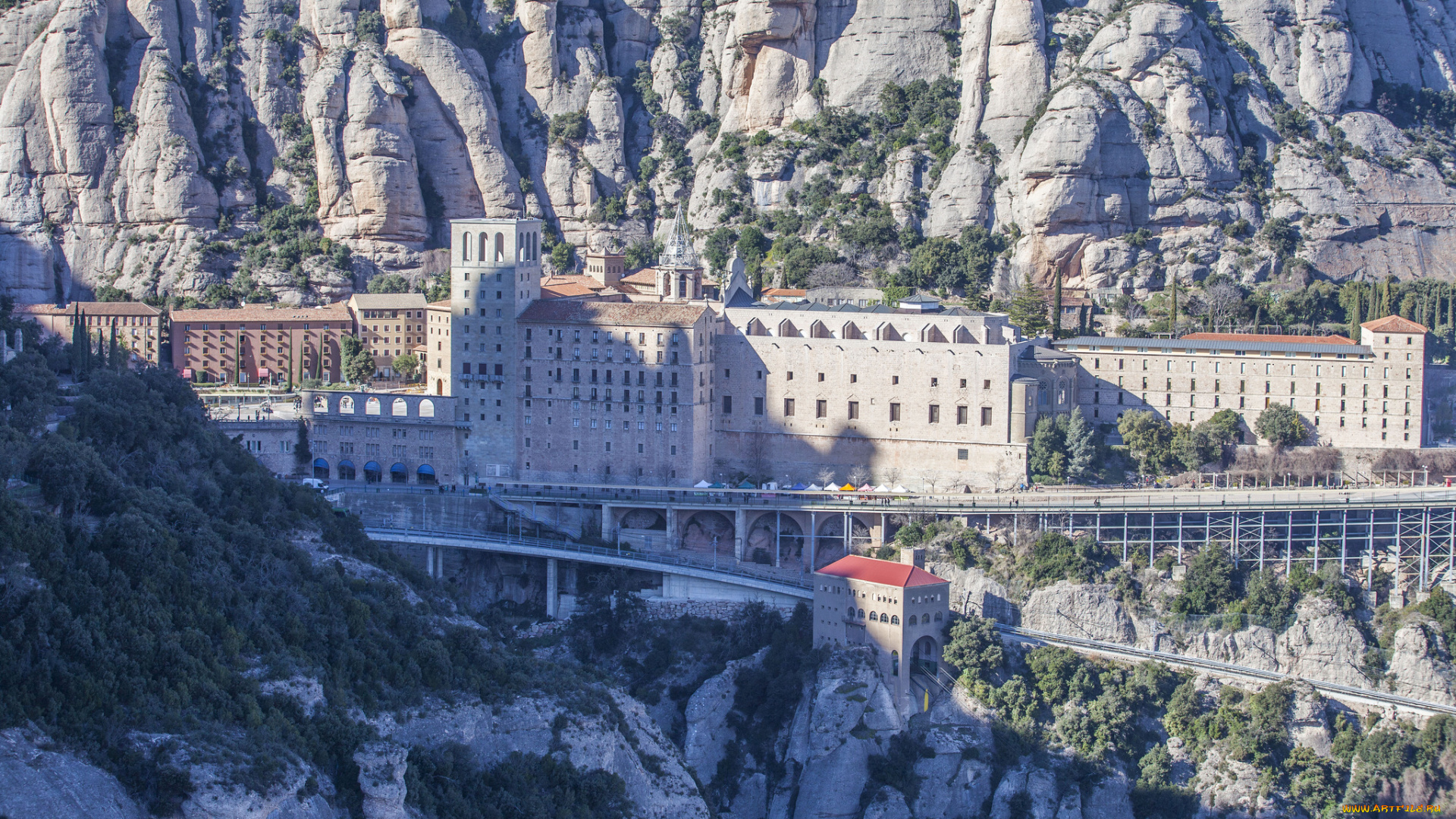 santa, maria, de, montserrat, catalonia, spain, города, католические, соборы, костелы, аббатства, монастырь, монсеррат, каталония, испания, горы, скалы