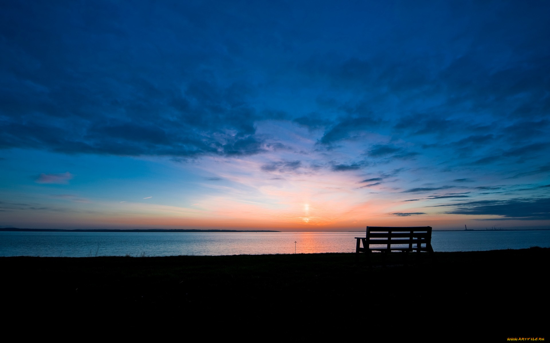 природа, восходы, закаты, скамейка, озеро, закат
