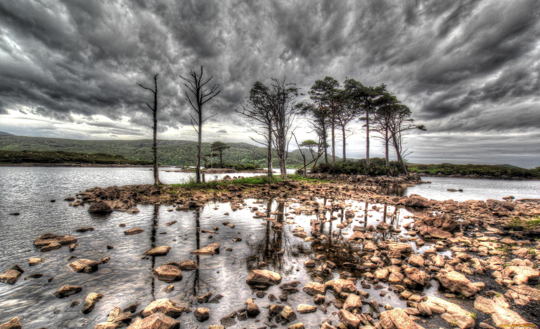 природа, реки, озера, поле, трава, деревья, тучи, река