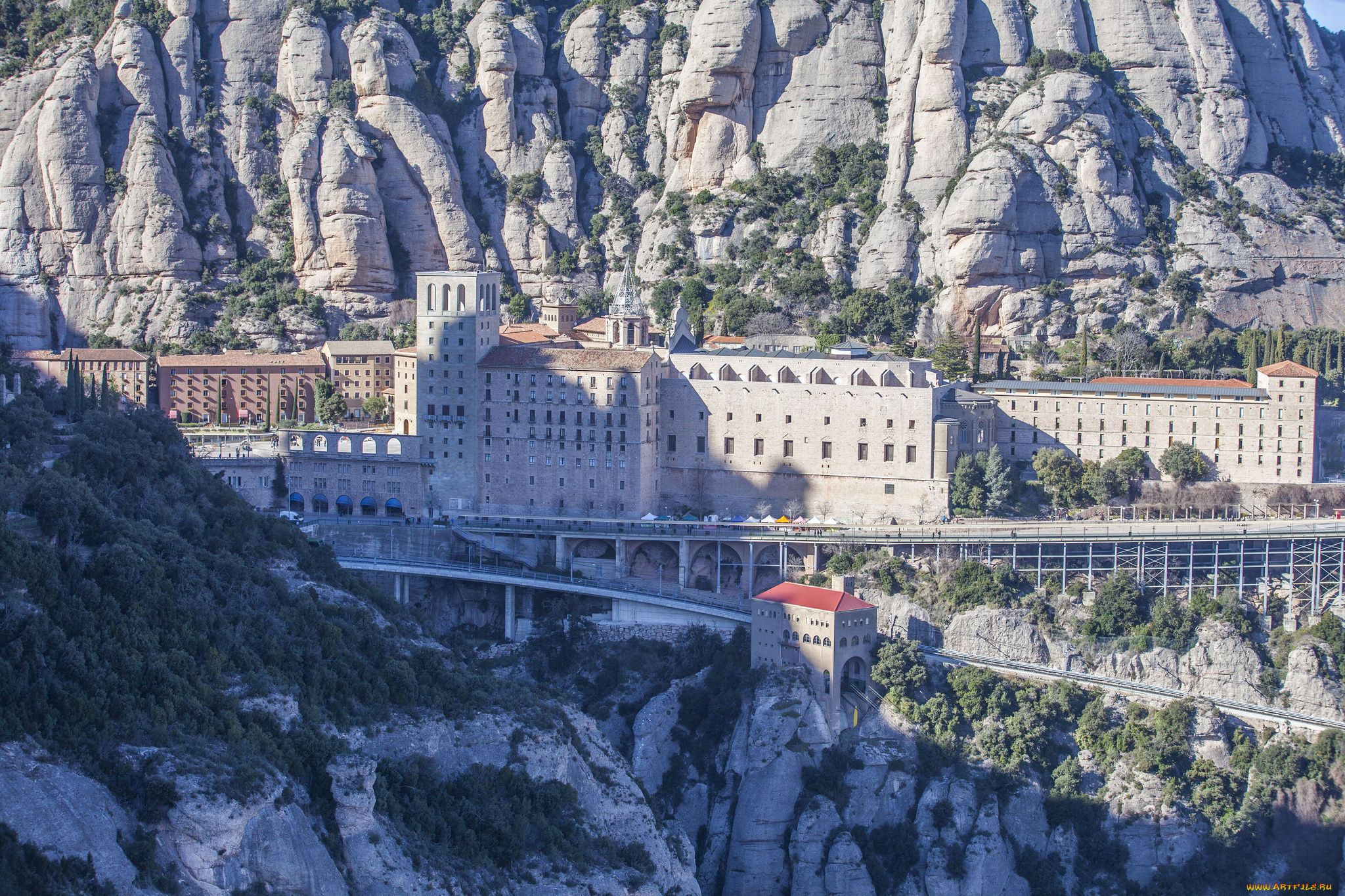 santa, maria, de, montserrat, catalonia, spain, города, католические, соборы, костелы, аббатства, монастырь, монсеррат, каталония, испания, горы, скалы