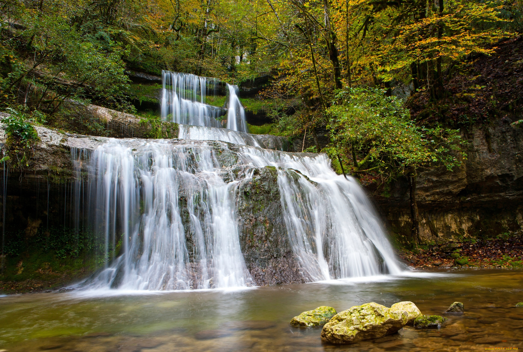 природа, водопады, вода, поток