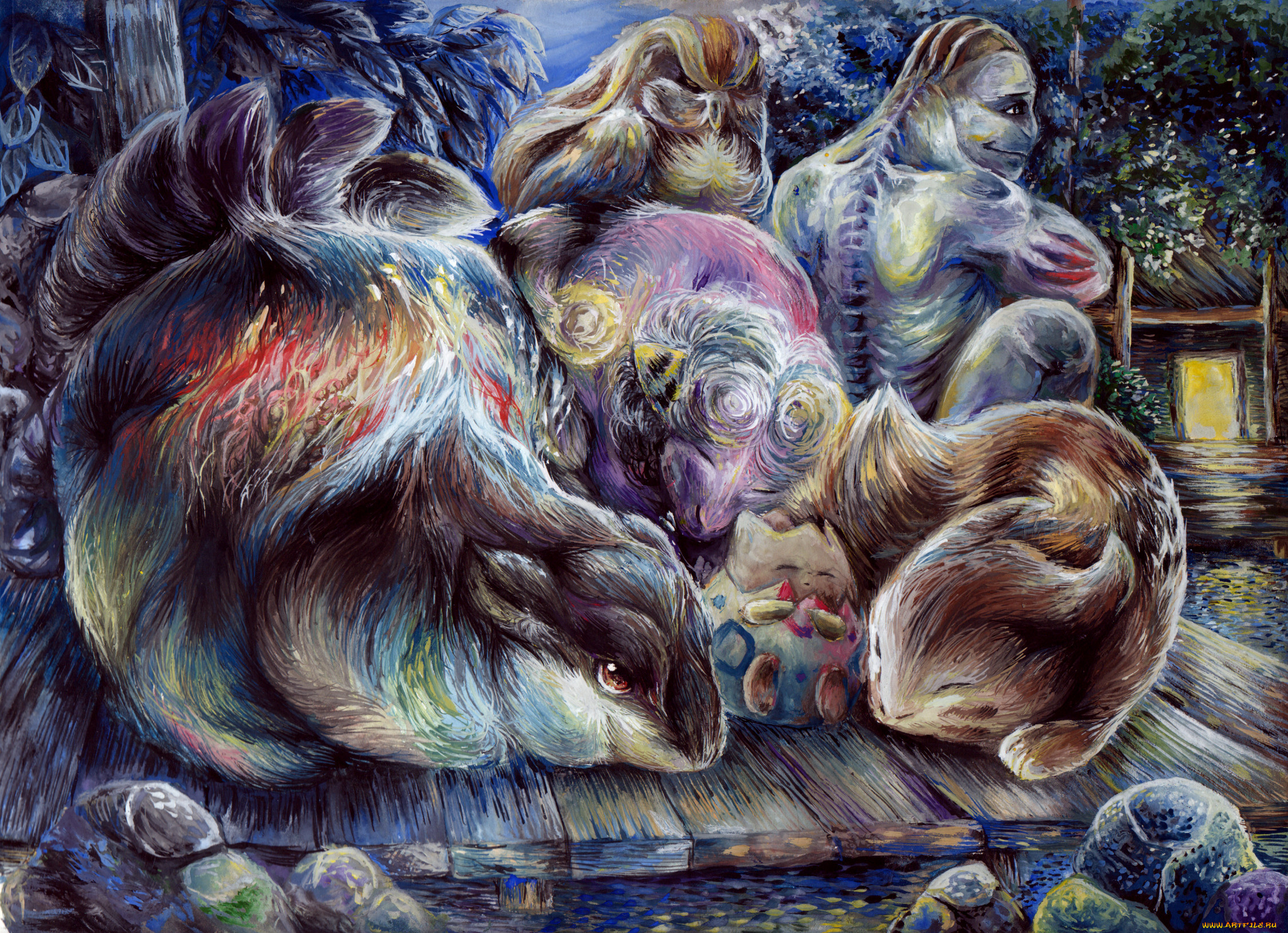 рисованные, животные, сказочные, мифические, рисунок