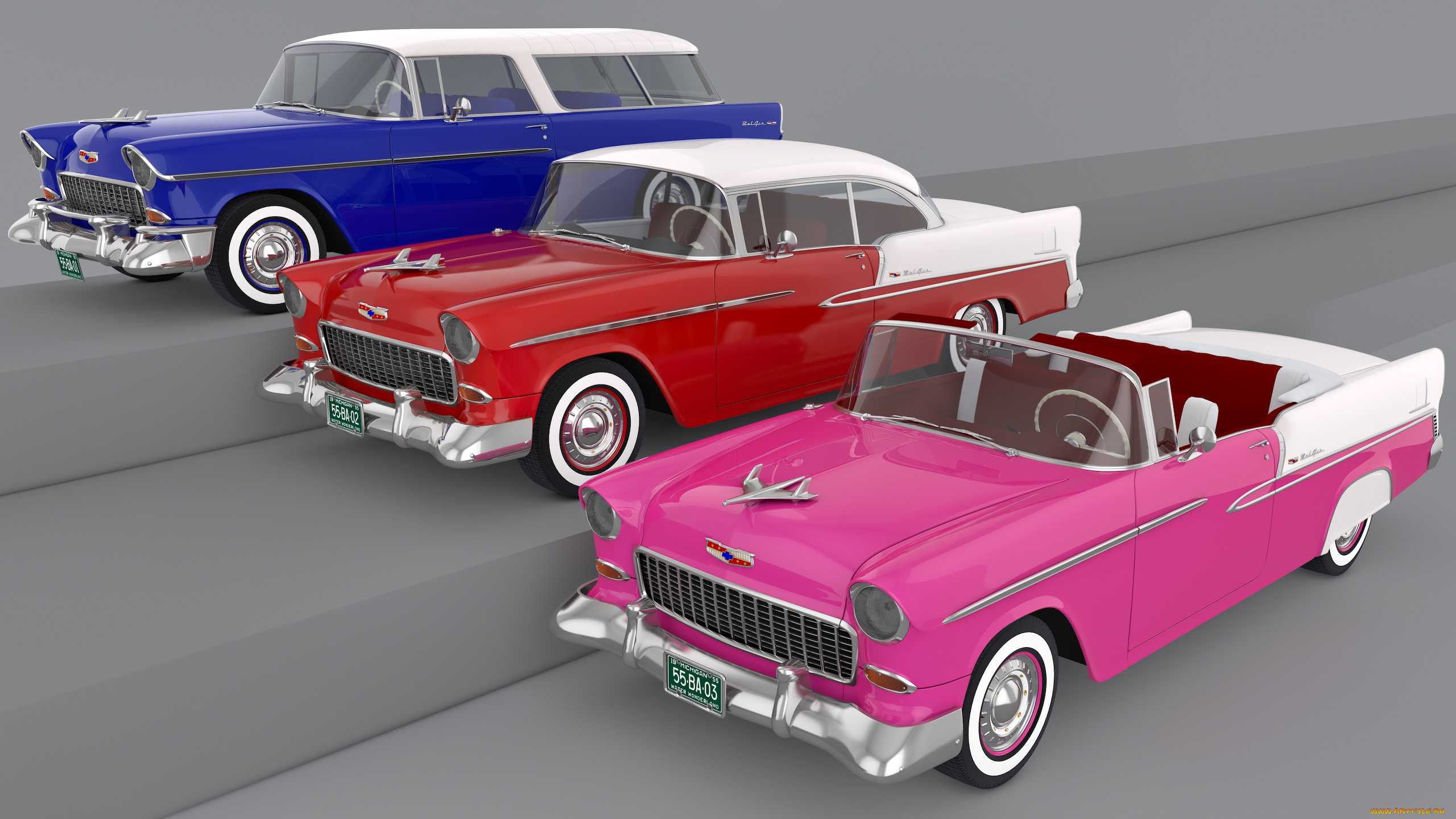 автомобили, 3д, chevrolet, 1955