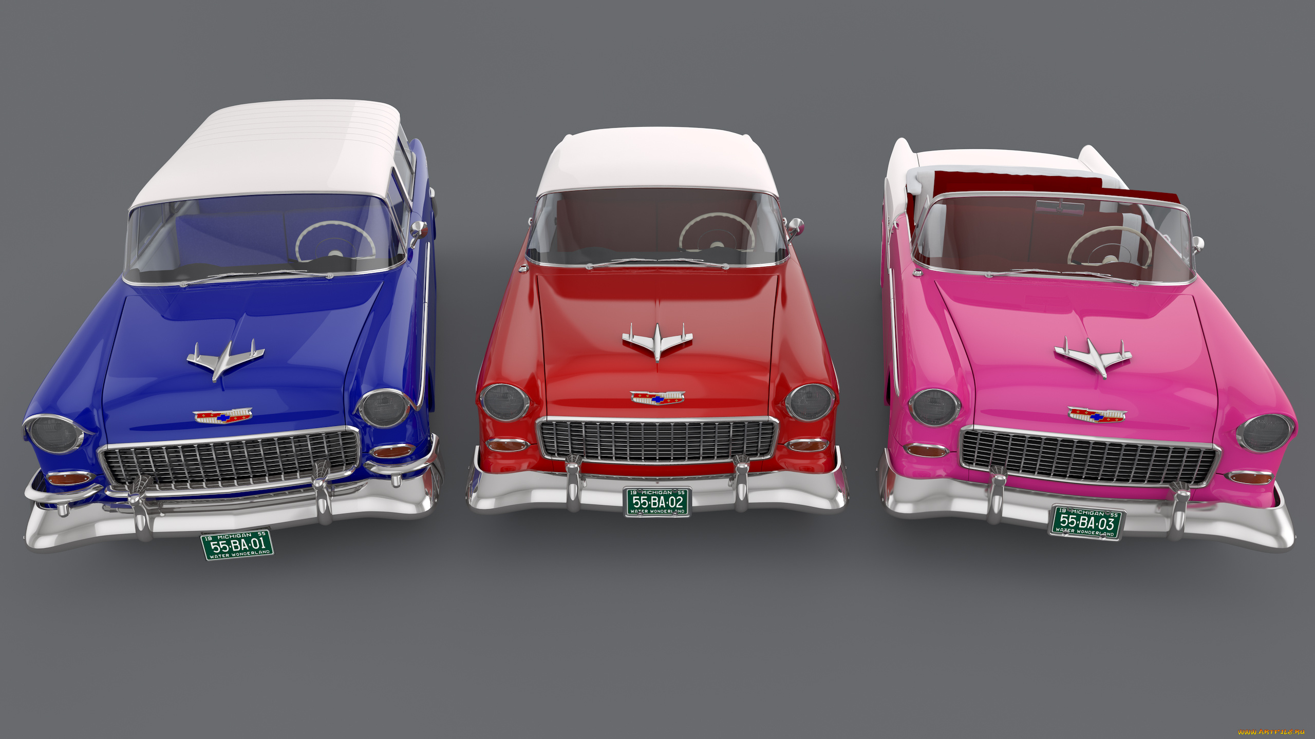 автомобили, 3д, chevrolet, 1955