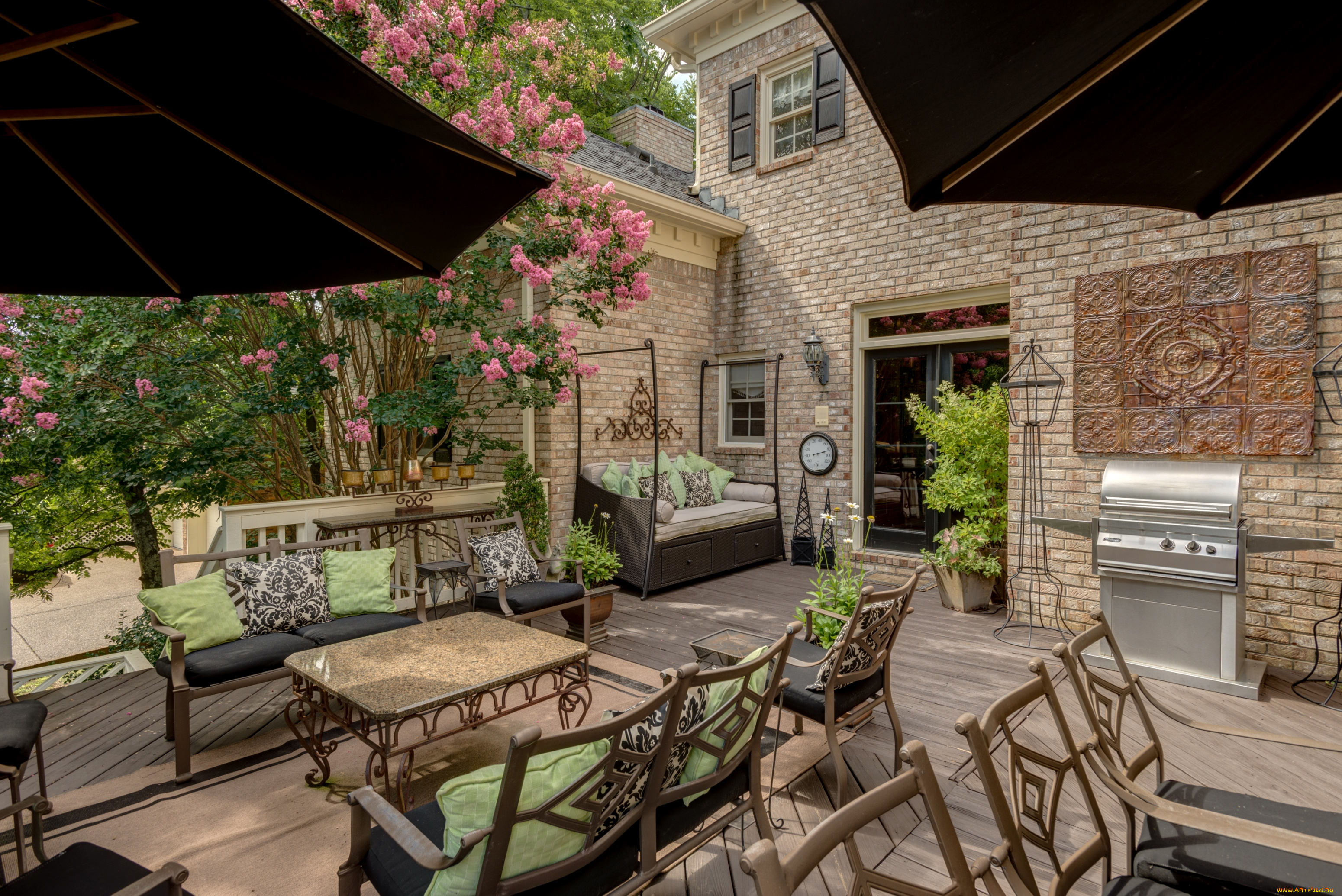 интерьер, бассейны, открытые, площадки, лагерстремия, зонты, мебель, двор