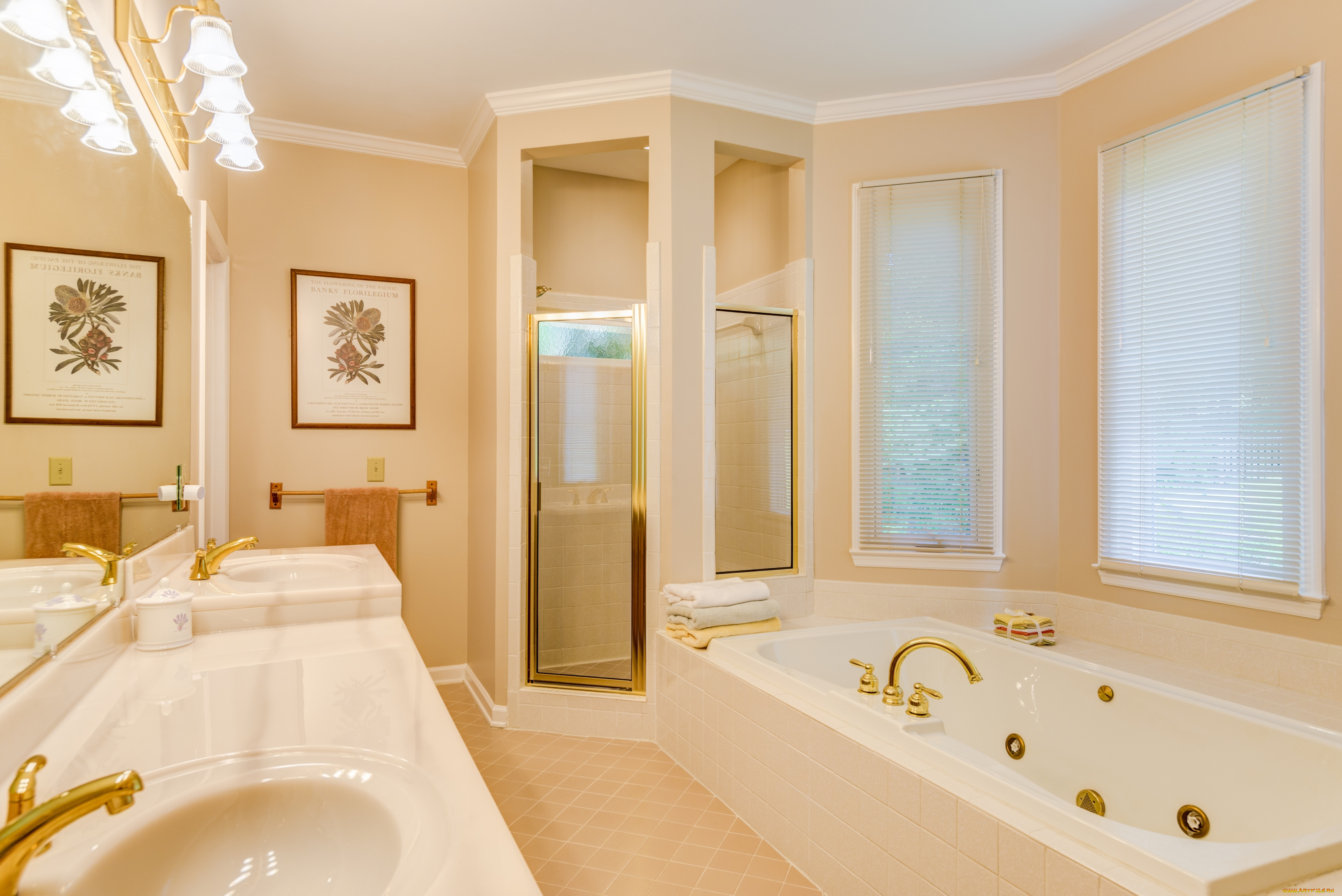 интерьер, ванная, туалетная, комнаты, ванна, умывальники, душ