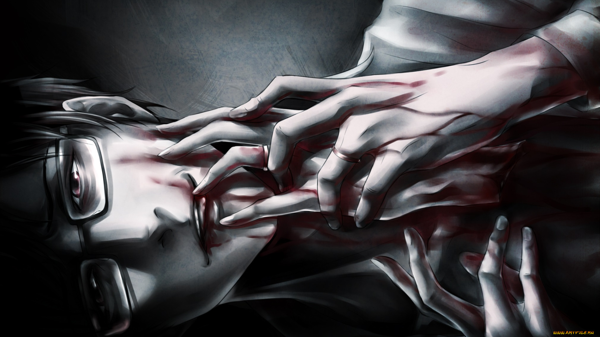 аниме, -weapon, , blood, &, technology, кольца, руки, кровь, парень, арт