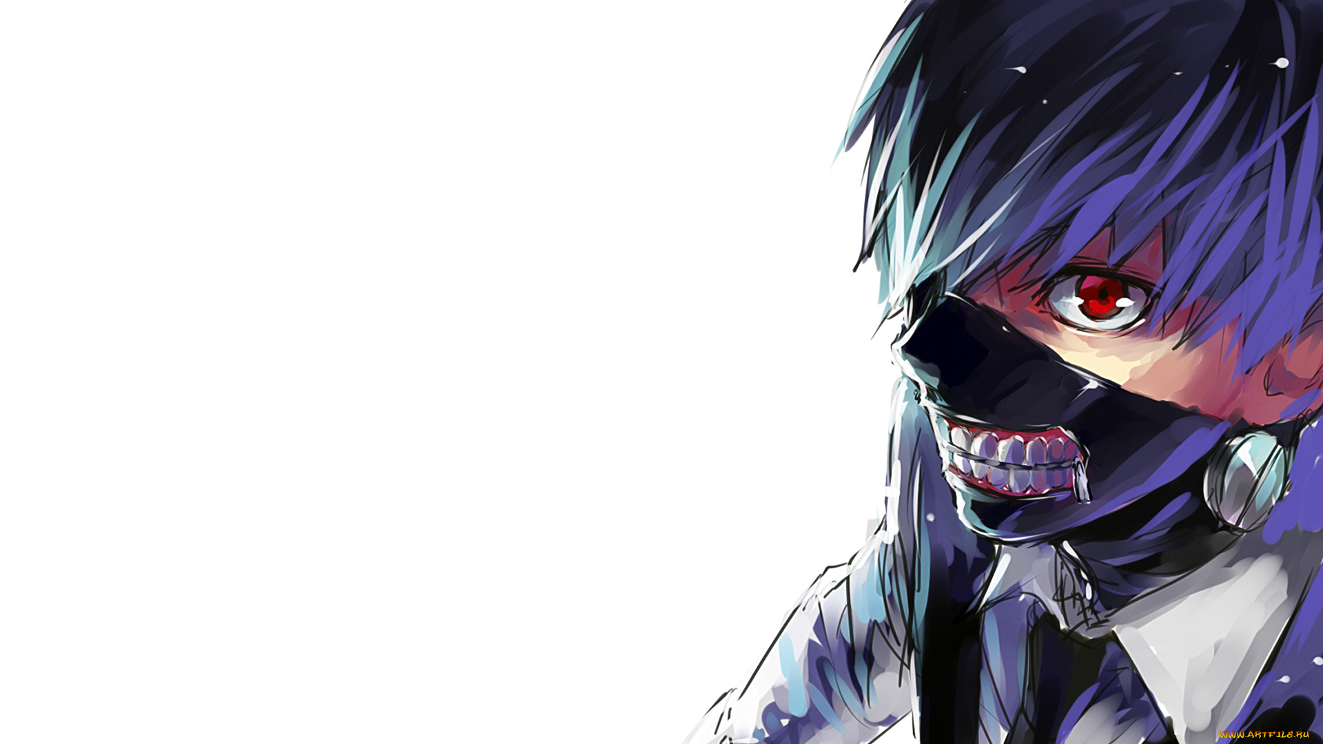 аниме, tokyo, ghoul, белый, фон, токийский, гуль, tokyo, ghoul, anime, маска, красный, глаз, kaneki, ken, взгляд, канеки, кен, белая, рубашка