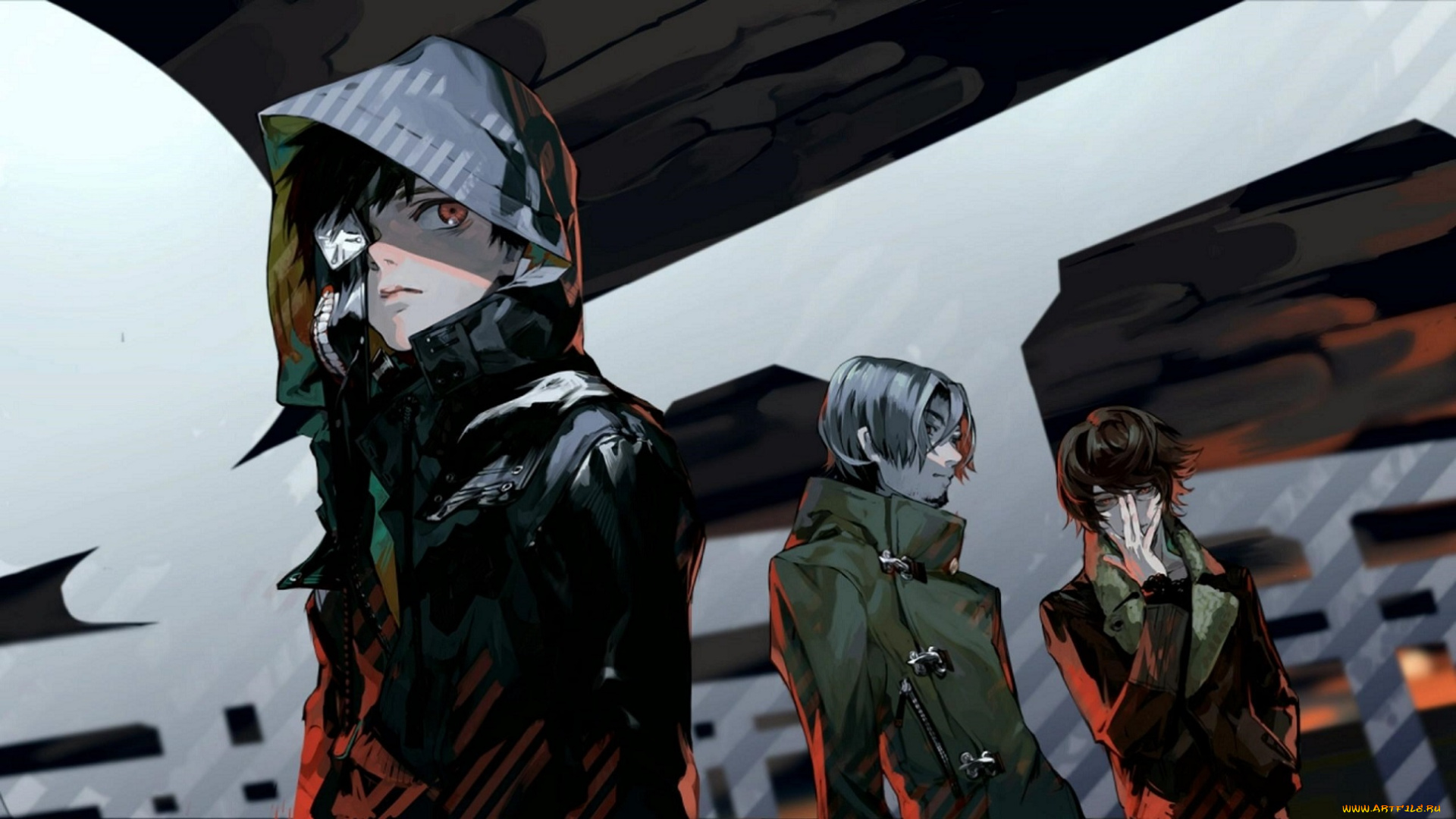 аниме, tokyo, ghoul, капюшон, маска, парни, kaneki, ken, арт, tokyo, ghoul