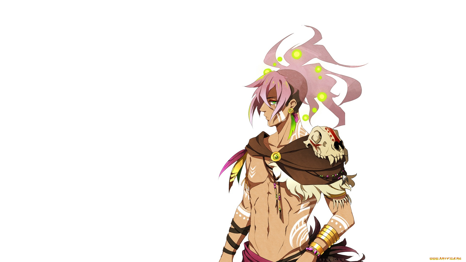 аниме, *unknown, , другое, череп, воин, тату, парень, белый, фон