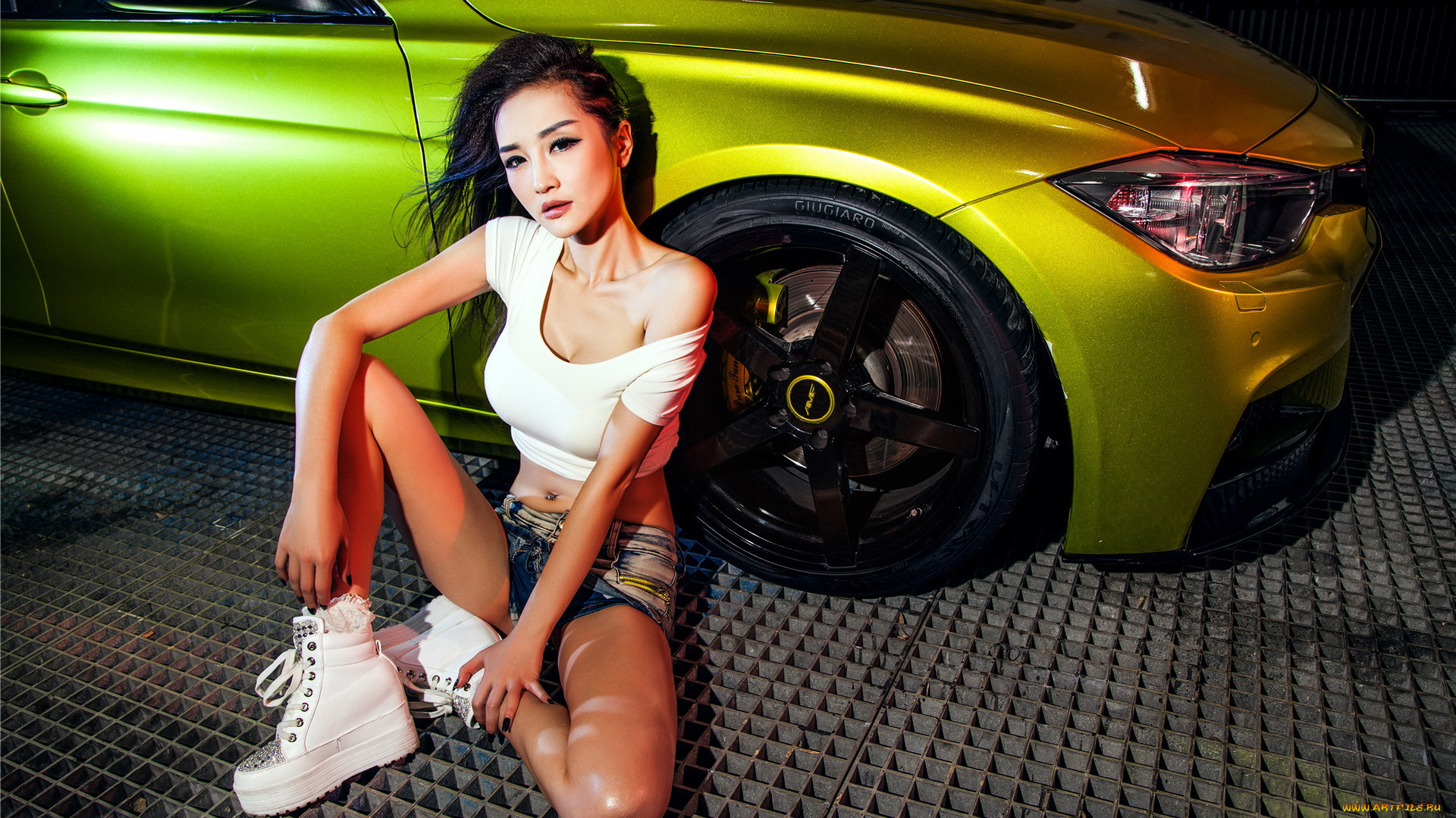 автомобили, авто, с, девушками, азиатка, автомобиль, девушка