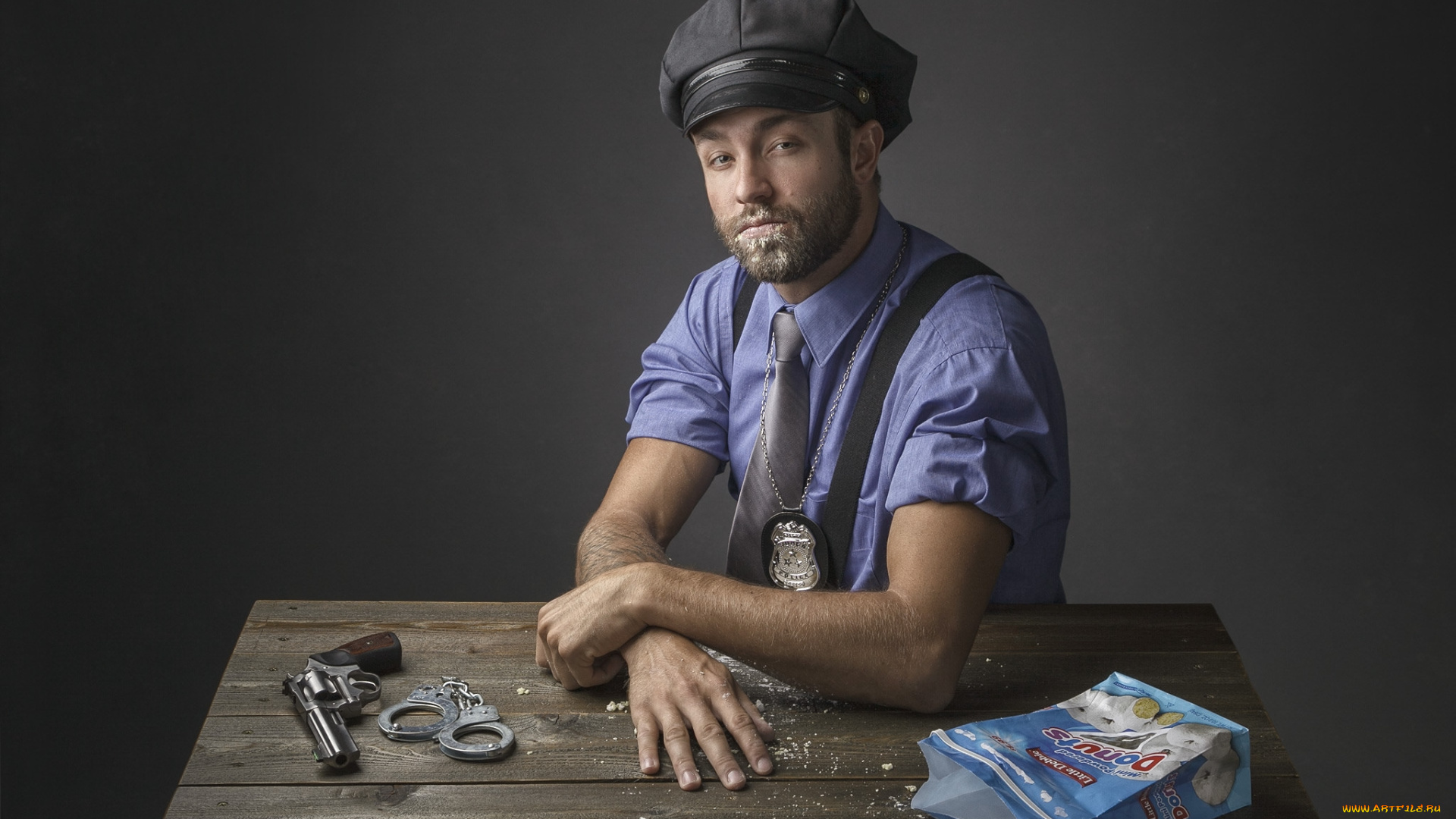 юмор, и, приколы, полисмен, пончики, сахарная, пудра