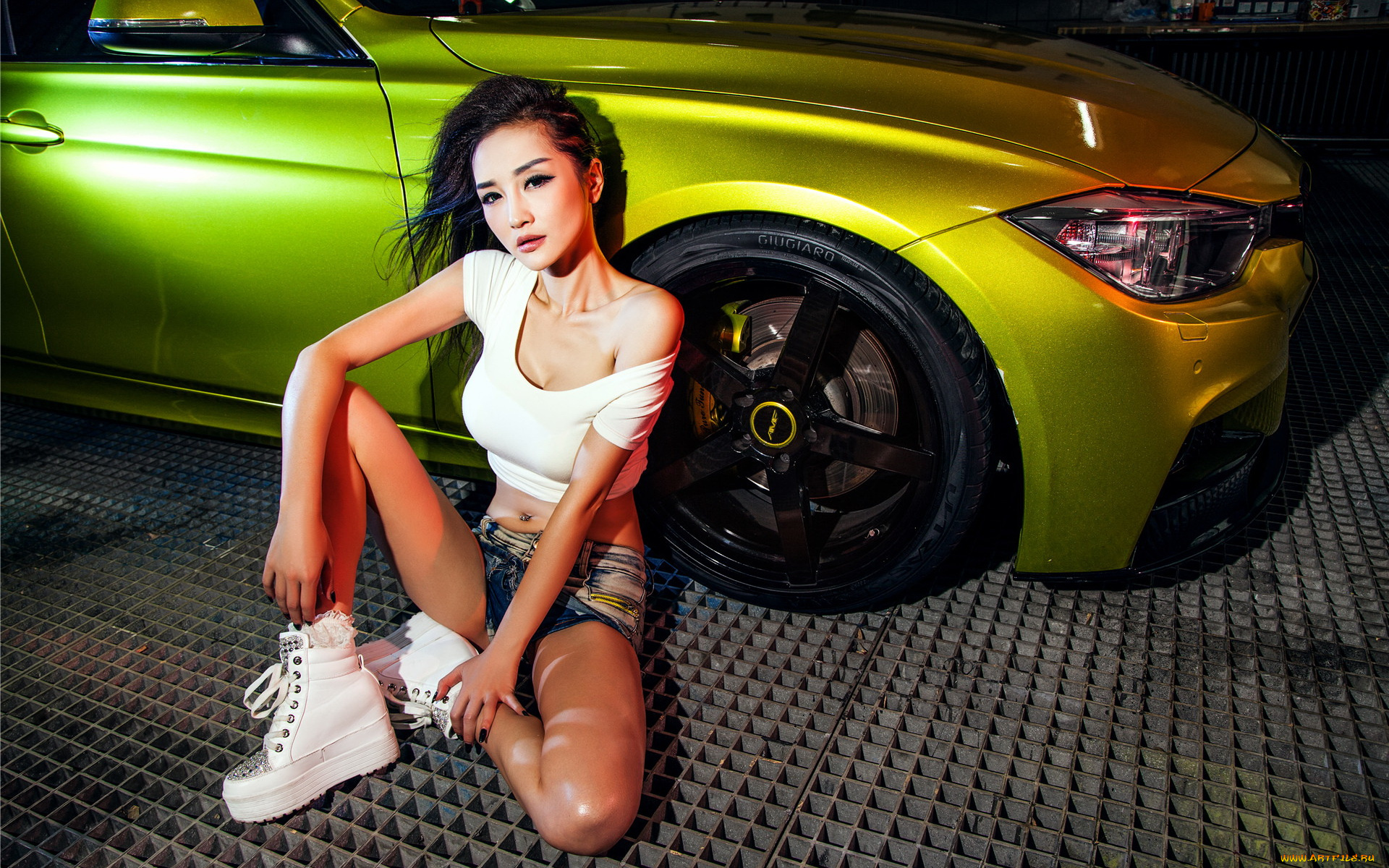 автомобили, авто, с, девушками, азиатка, автомобиль, девушка
