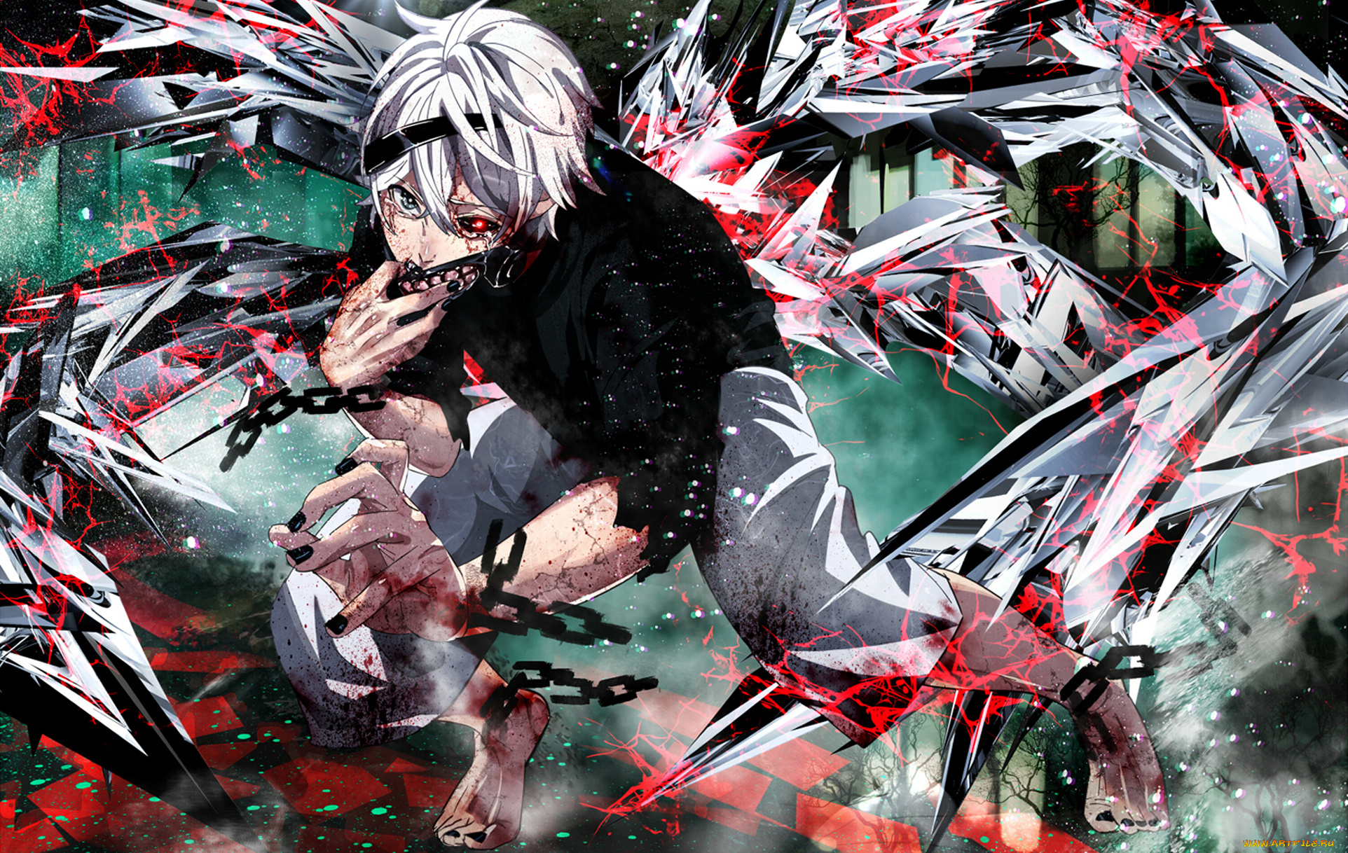аниме, tokyo, ghoul, повязка, цепь, kaneki, ken, tokyo, ghoul, парень