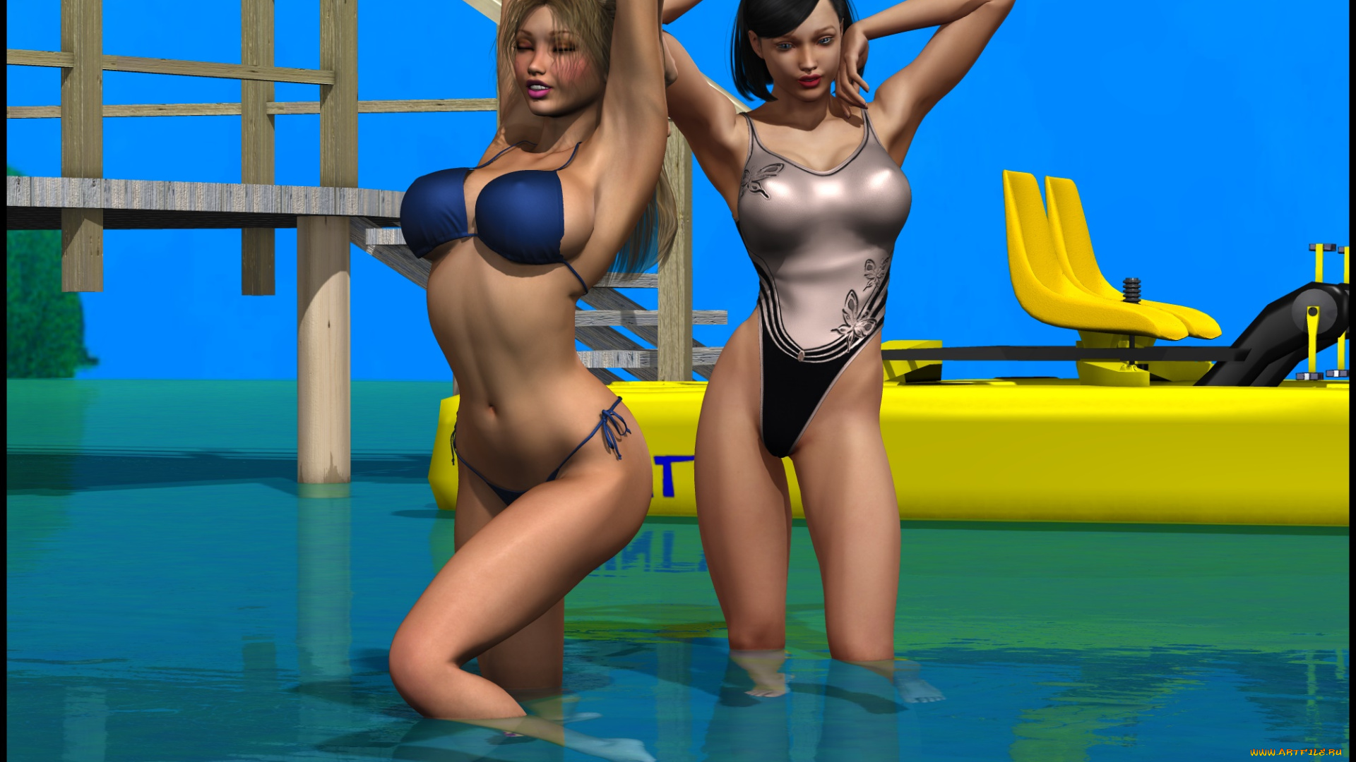 lordsnot, 3д, графика, фантазия, , fantasy, девушки, взгляд, фон, бикини, бассейн