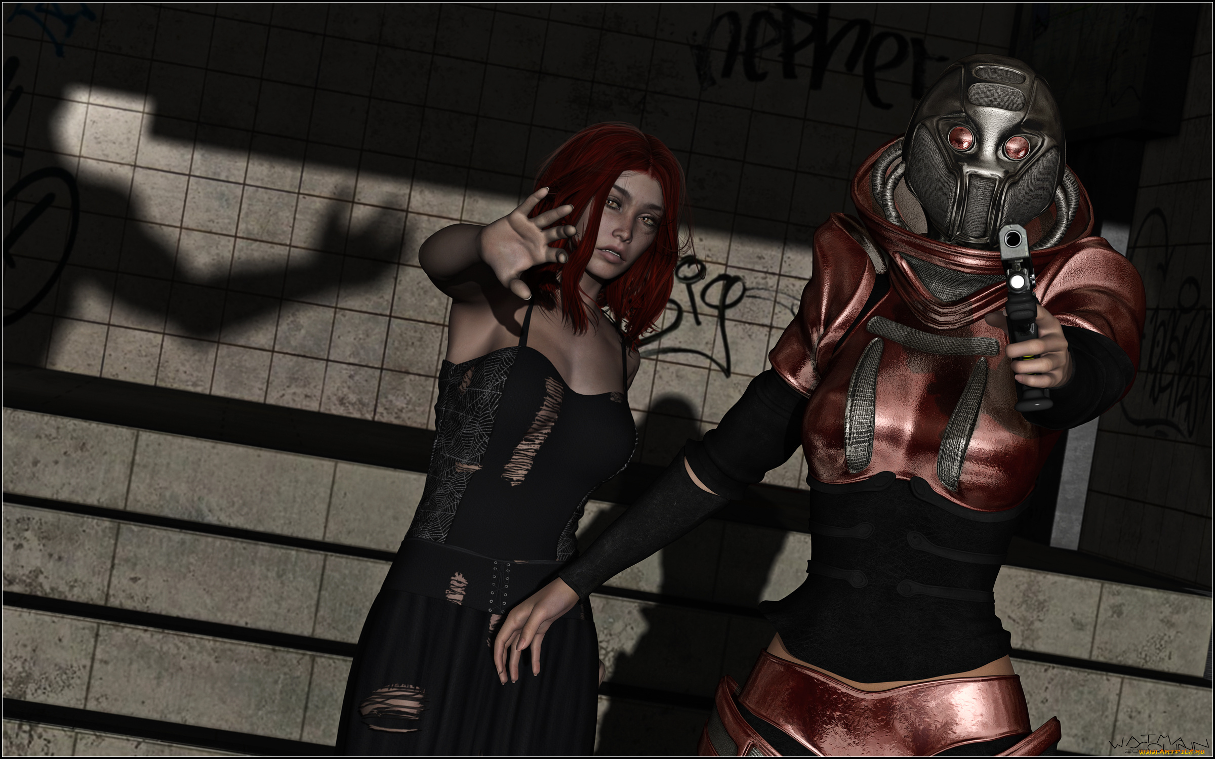 3д, графика, фантазия, , fantasy, фон, взгляд, девушки, оружие