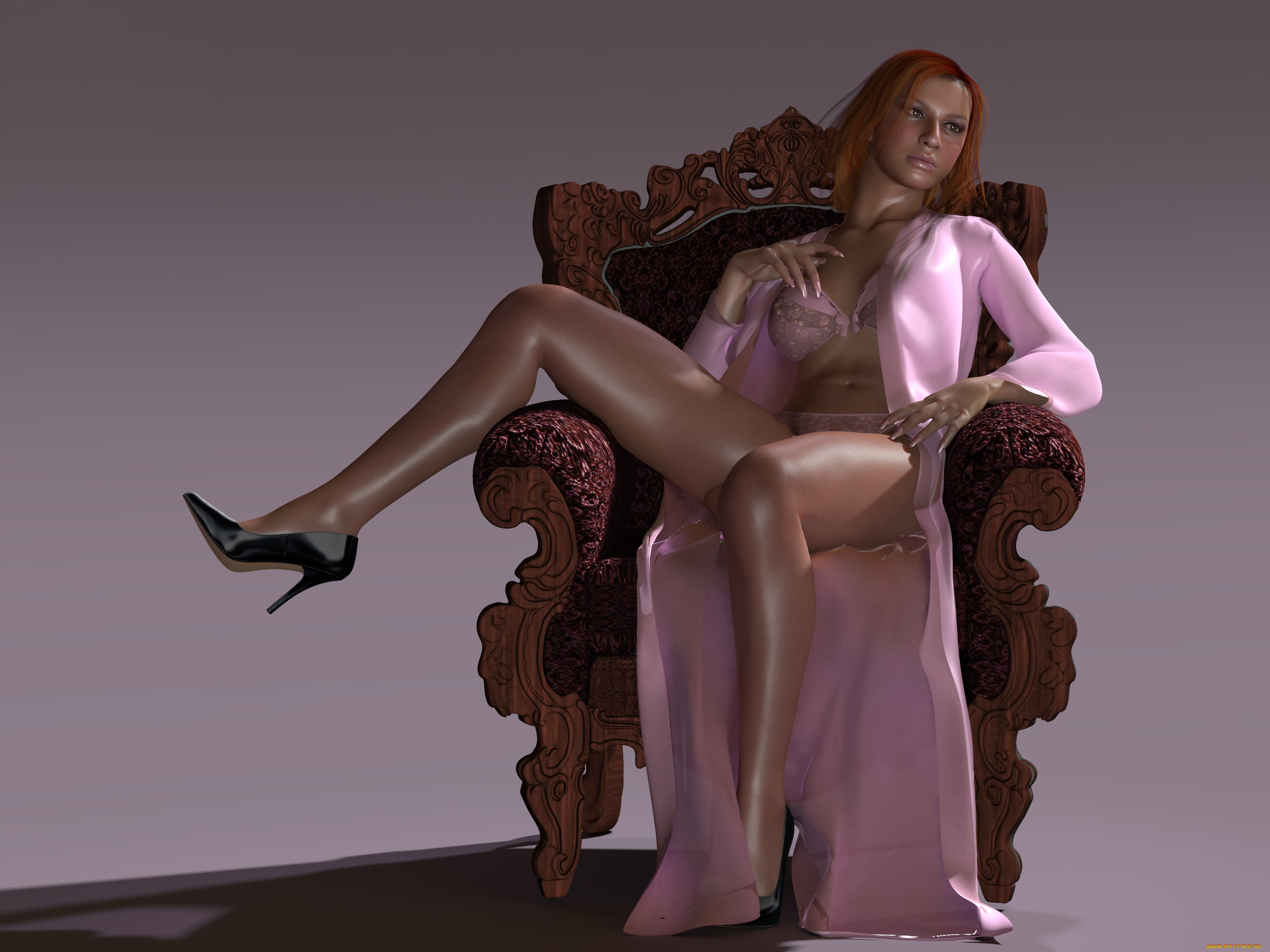 3д, графика, люди, , people, девушка, взгляд, кресло, фон