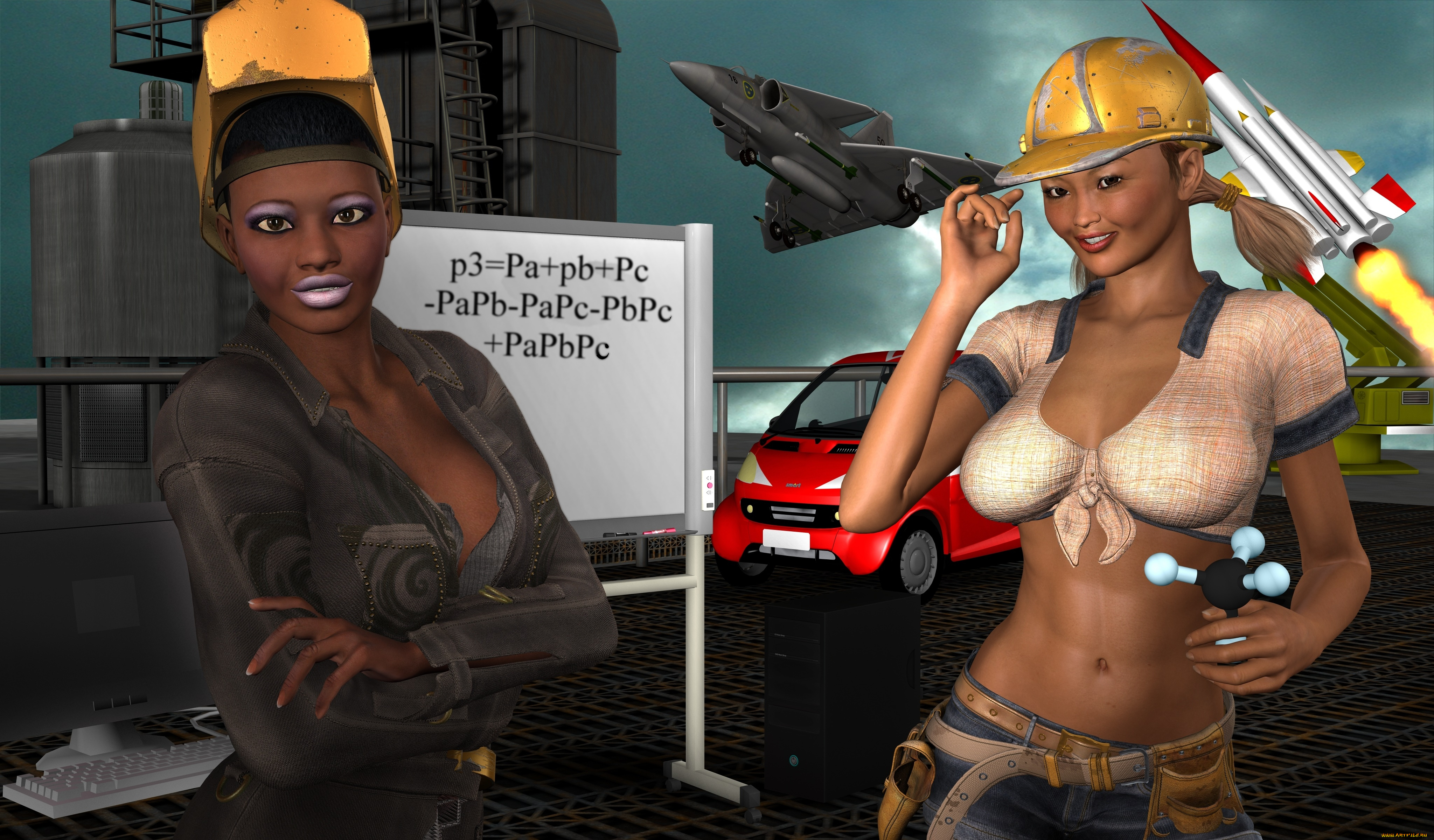 3д, графика, люди, , people, самолет, взгляд, девушки, фон