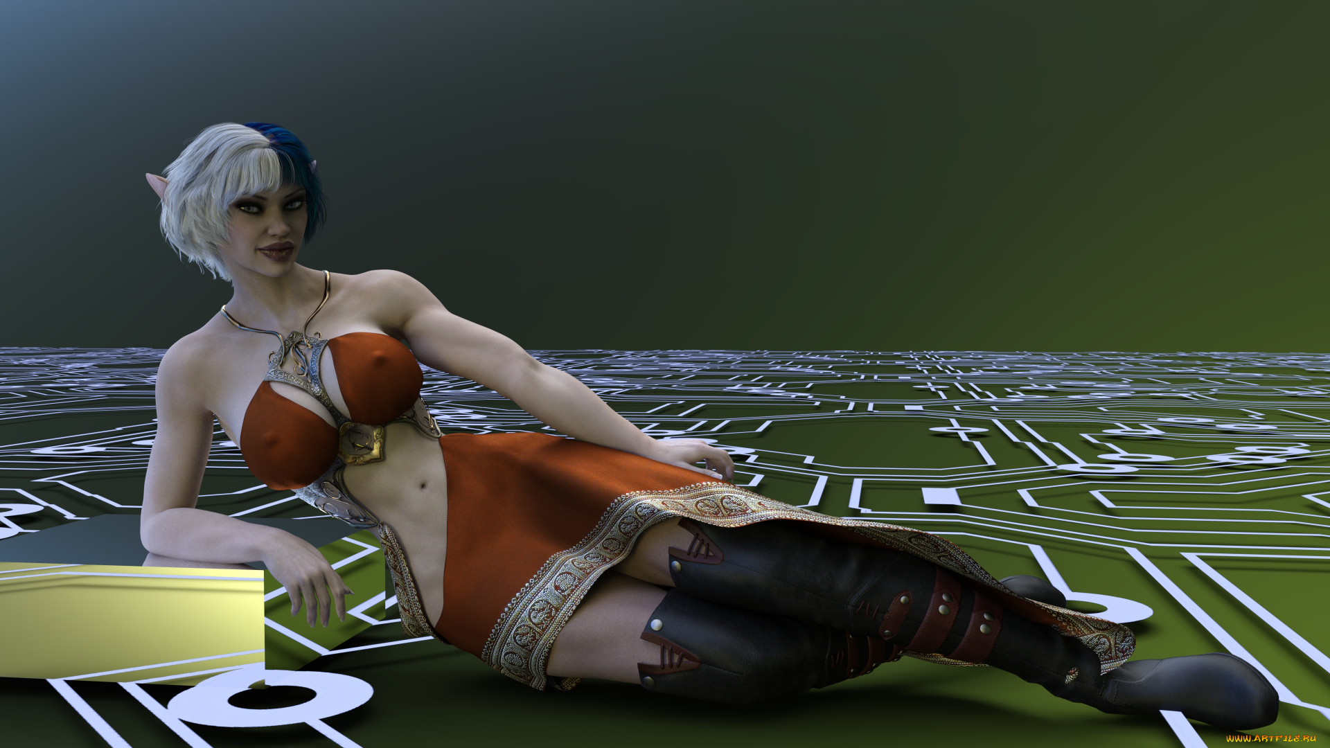 3д, графика, эльфы, , elves, фон, взгляд, эльфийка