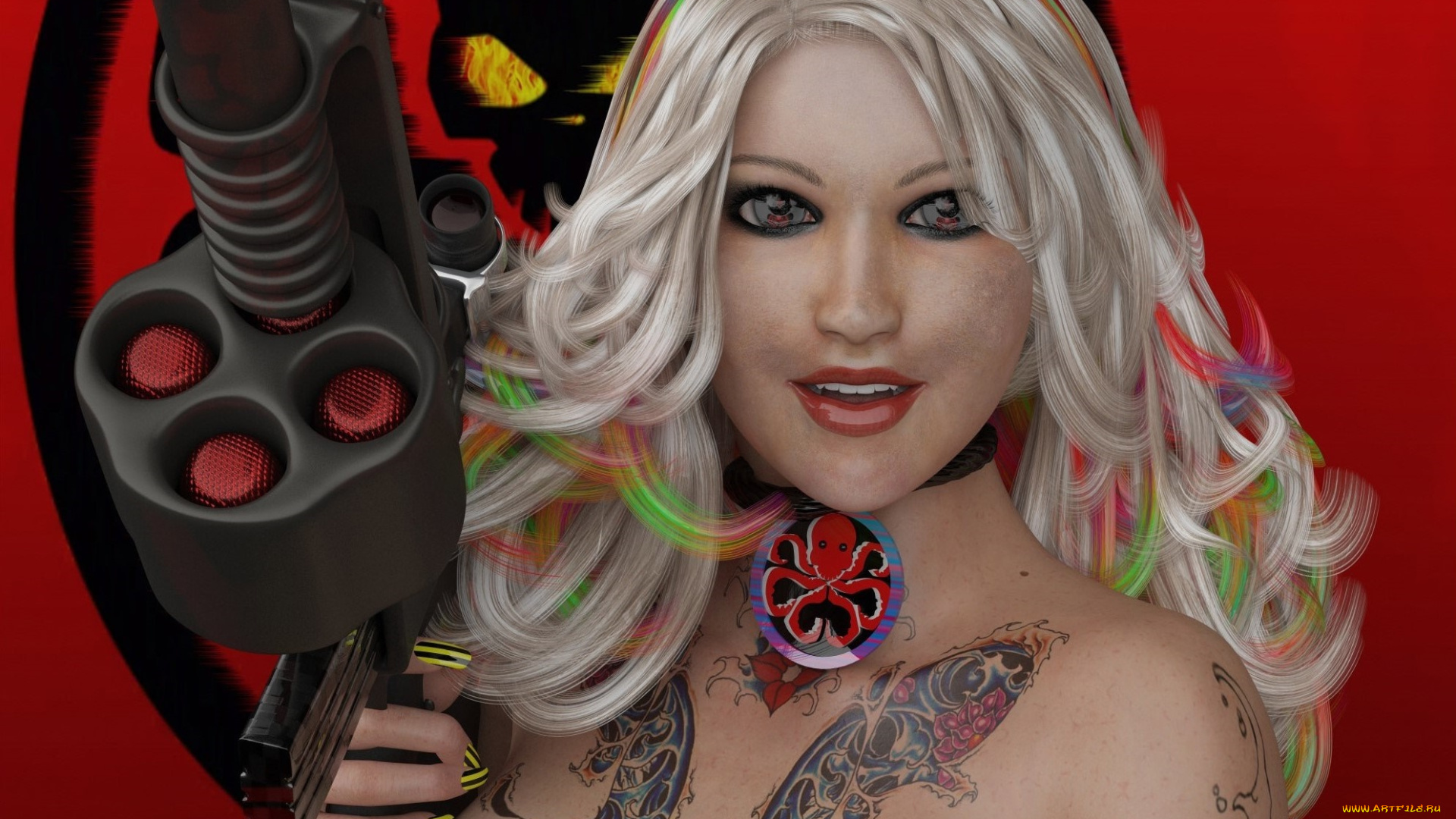 3д, графика, фантазия, , fantasy, взгляд, девушка, фон, оружие