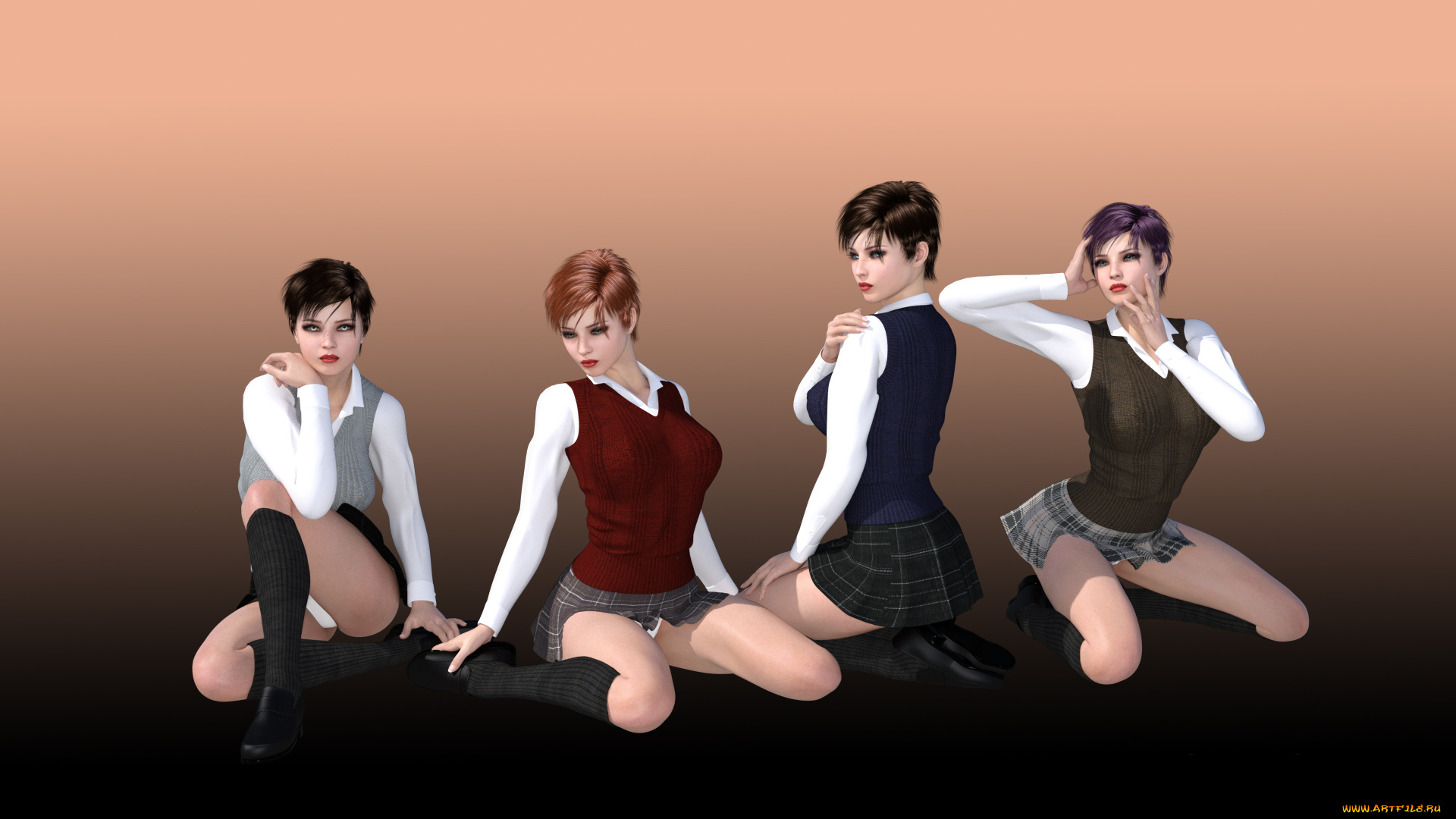 3д, графика, люди, , people, взгляд, фон, девушки