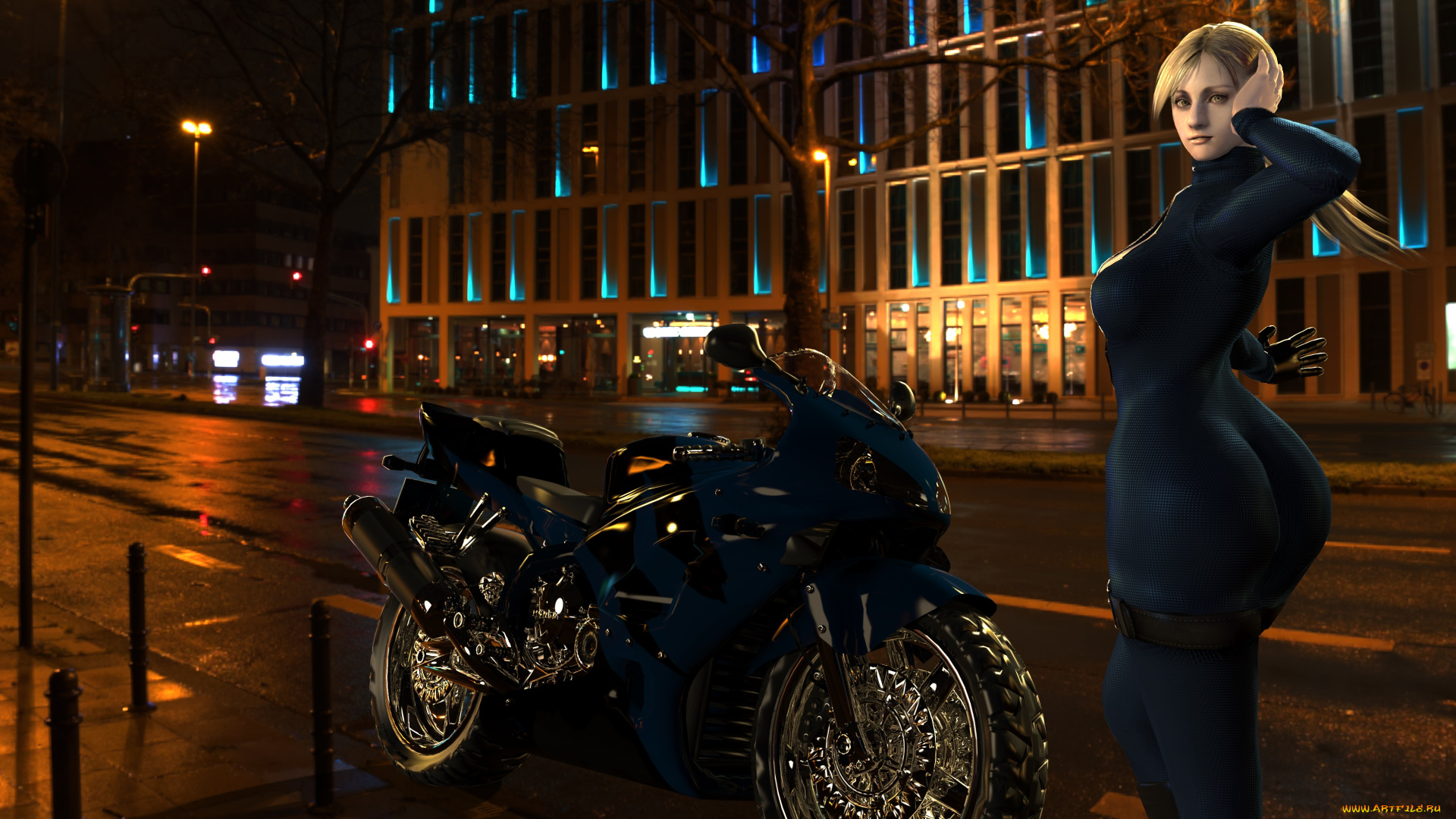 3д, графика, люди-авто, мото, , people-, car, , , moto, взгляд, девушка, фон, мотоцикл