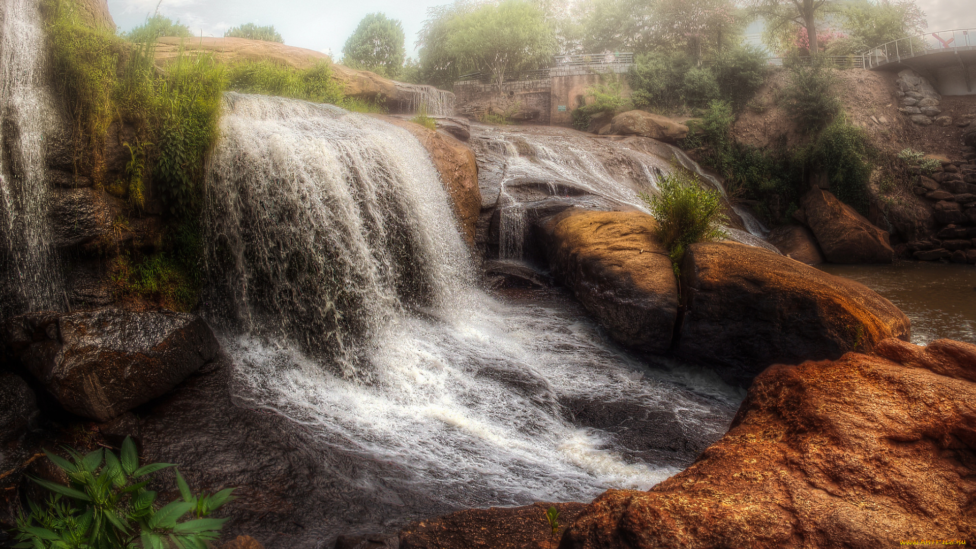 природа, водопады, водопад, река, лес