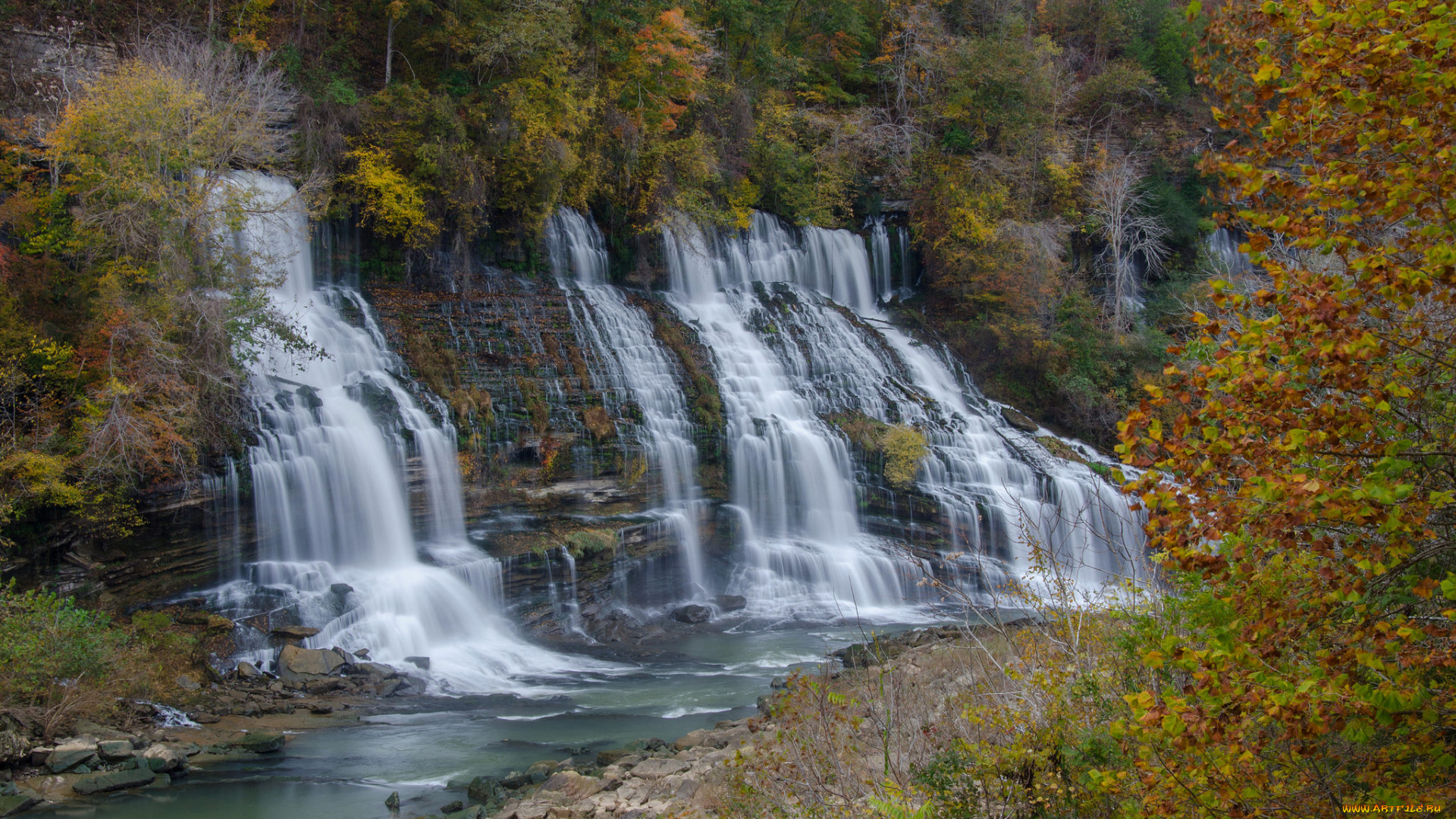 природа, водопады, водопад, река, лес