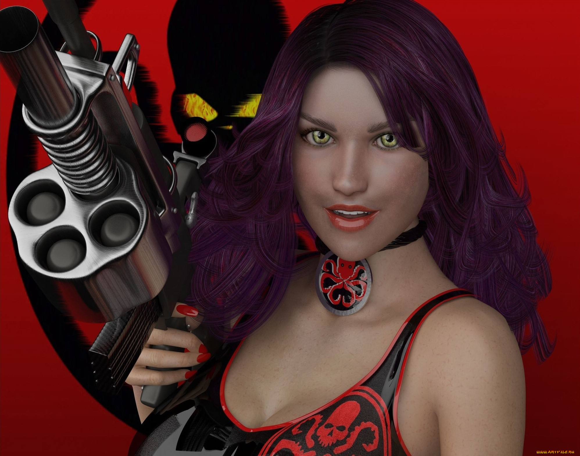 3д, графика, фантазия, , fantasy, девушка, оружие, фон, взгляд