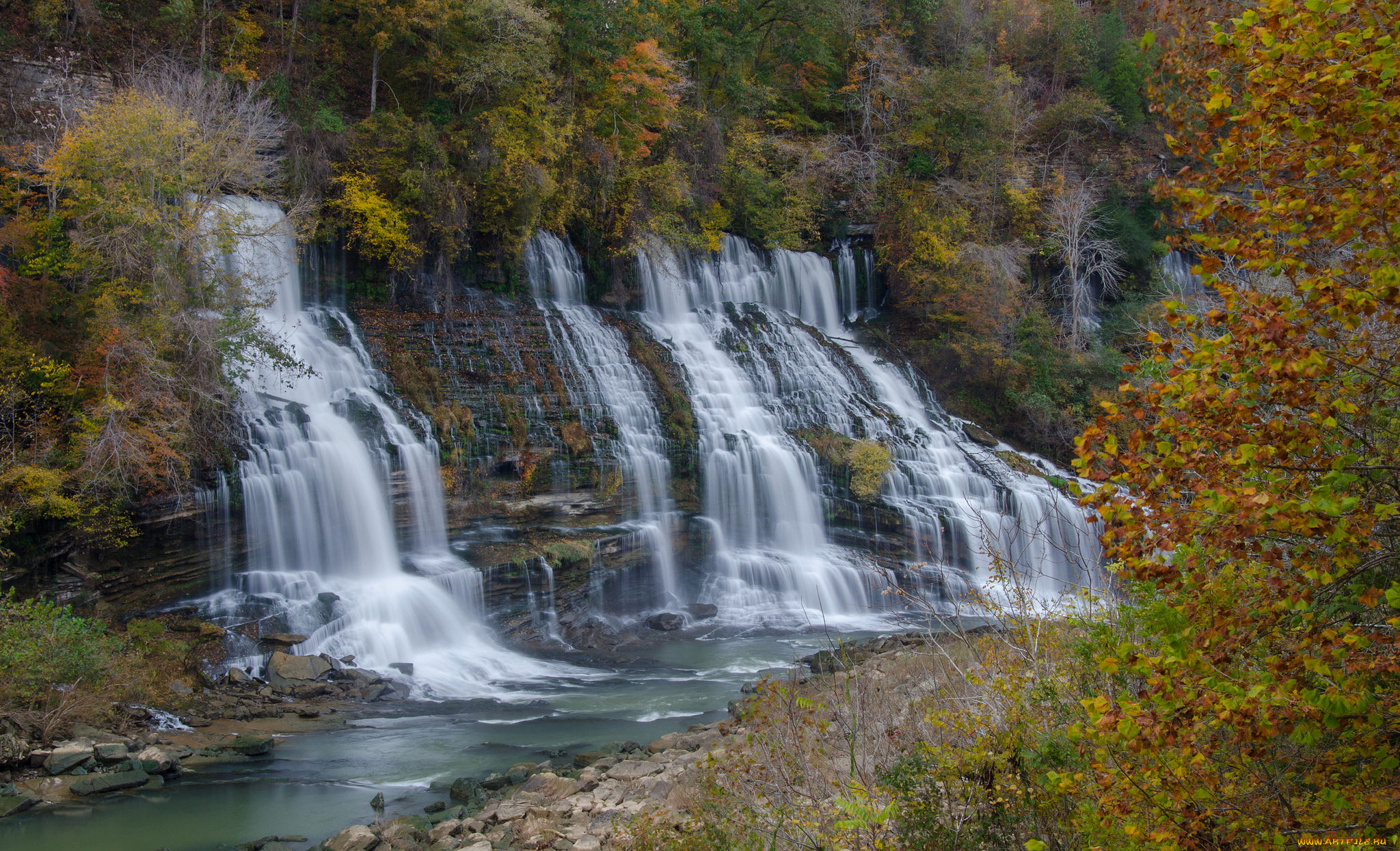природа, водопады, водопад, река, лес