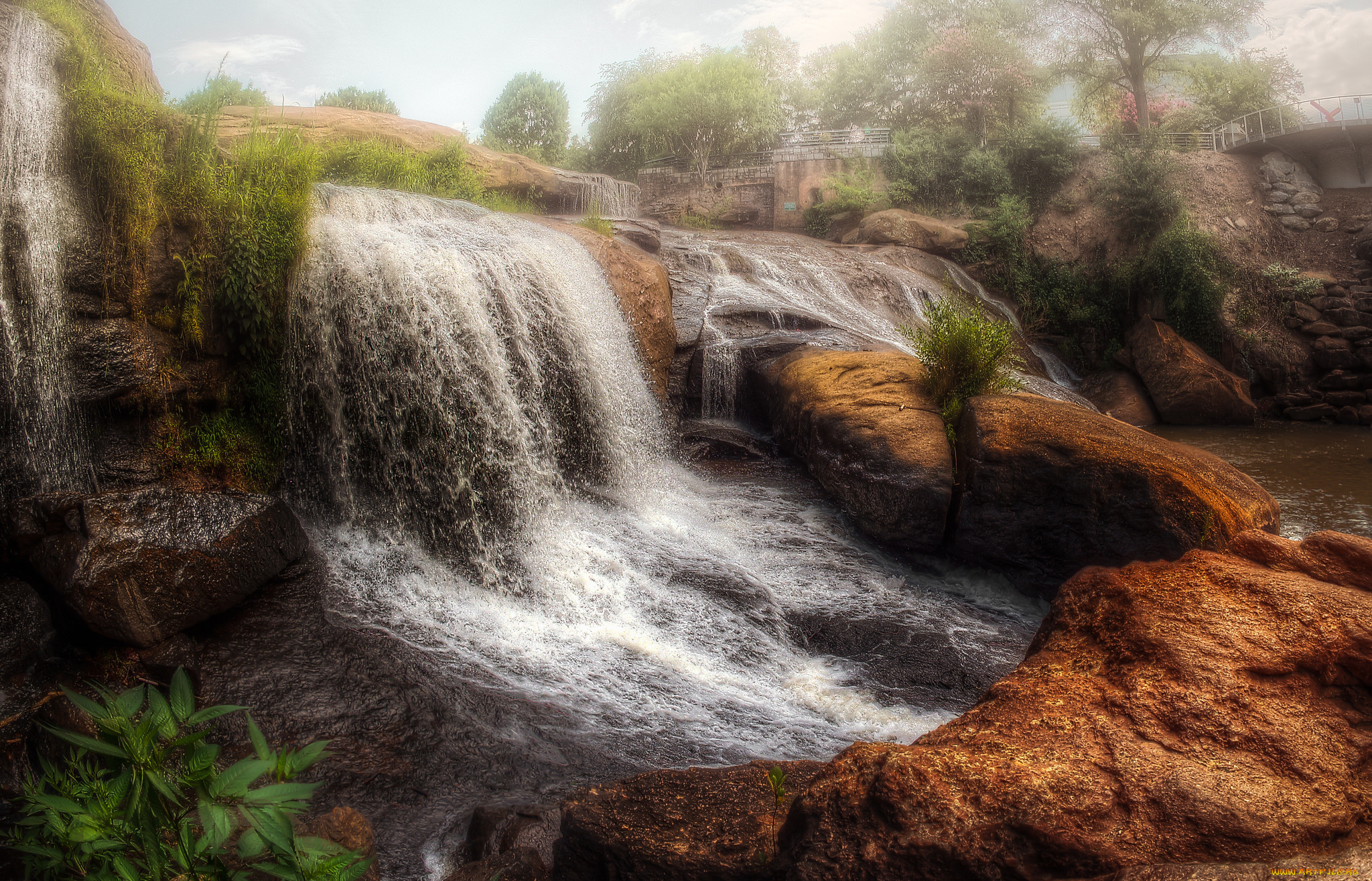 природа, водопады, водопад, река, лес