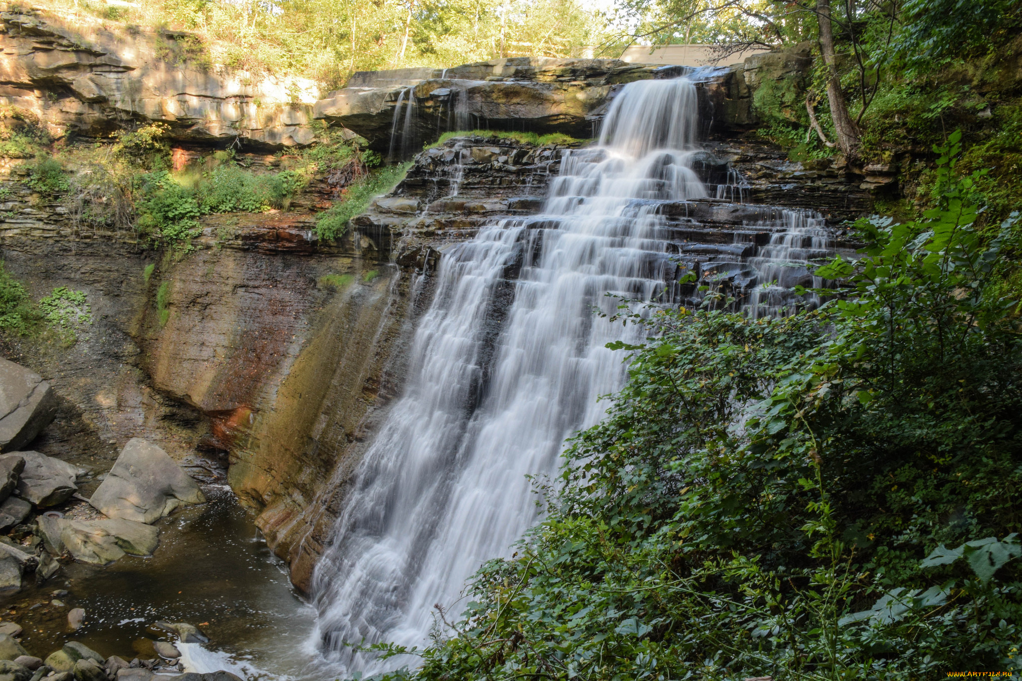 природа, водопады, лес, река, водопад