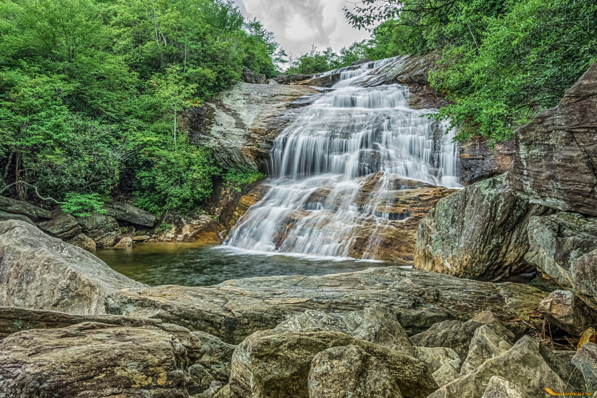 природа, водопады, водопад, река, лес